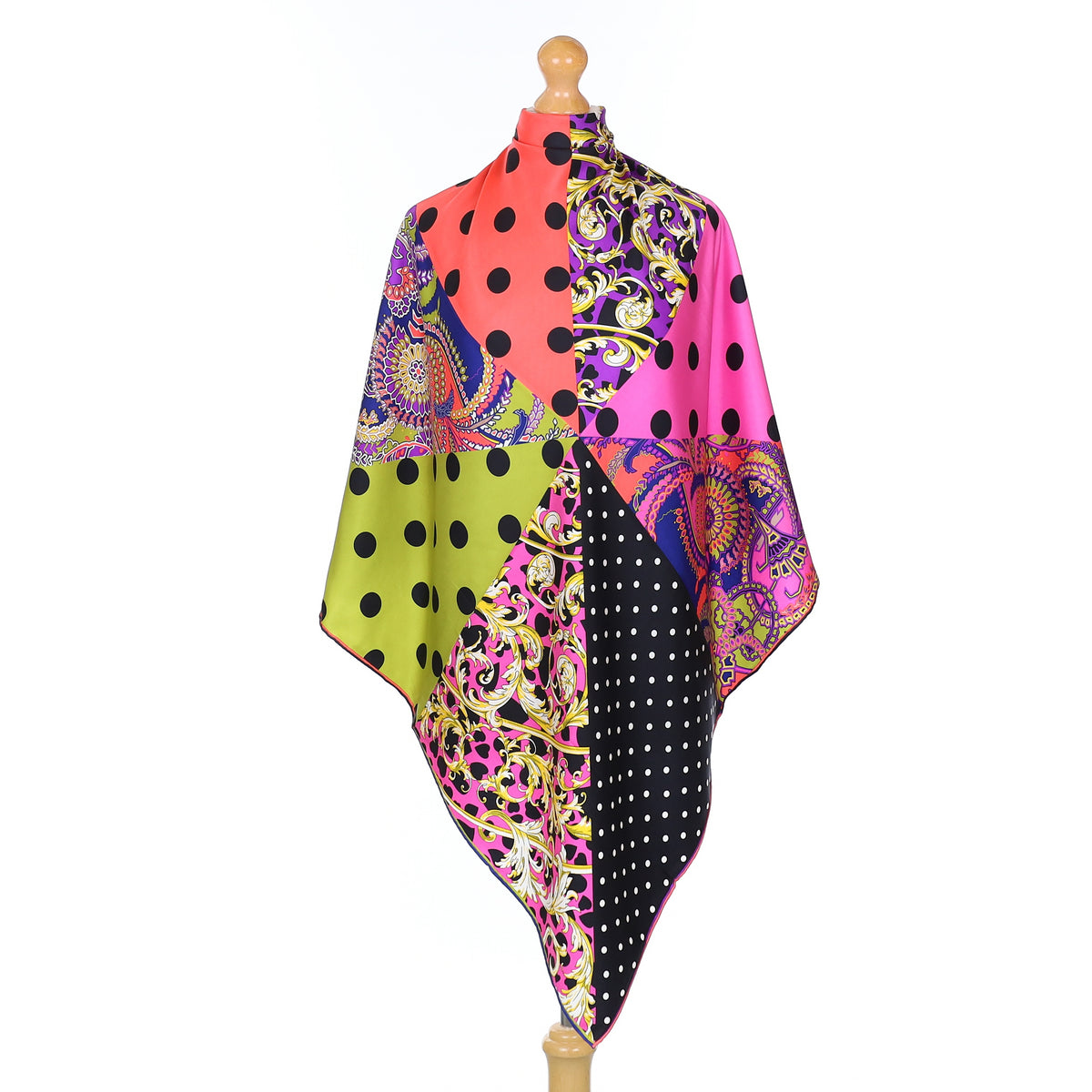 Pristine Multicolour Paisley and Spot Silk Scarf
