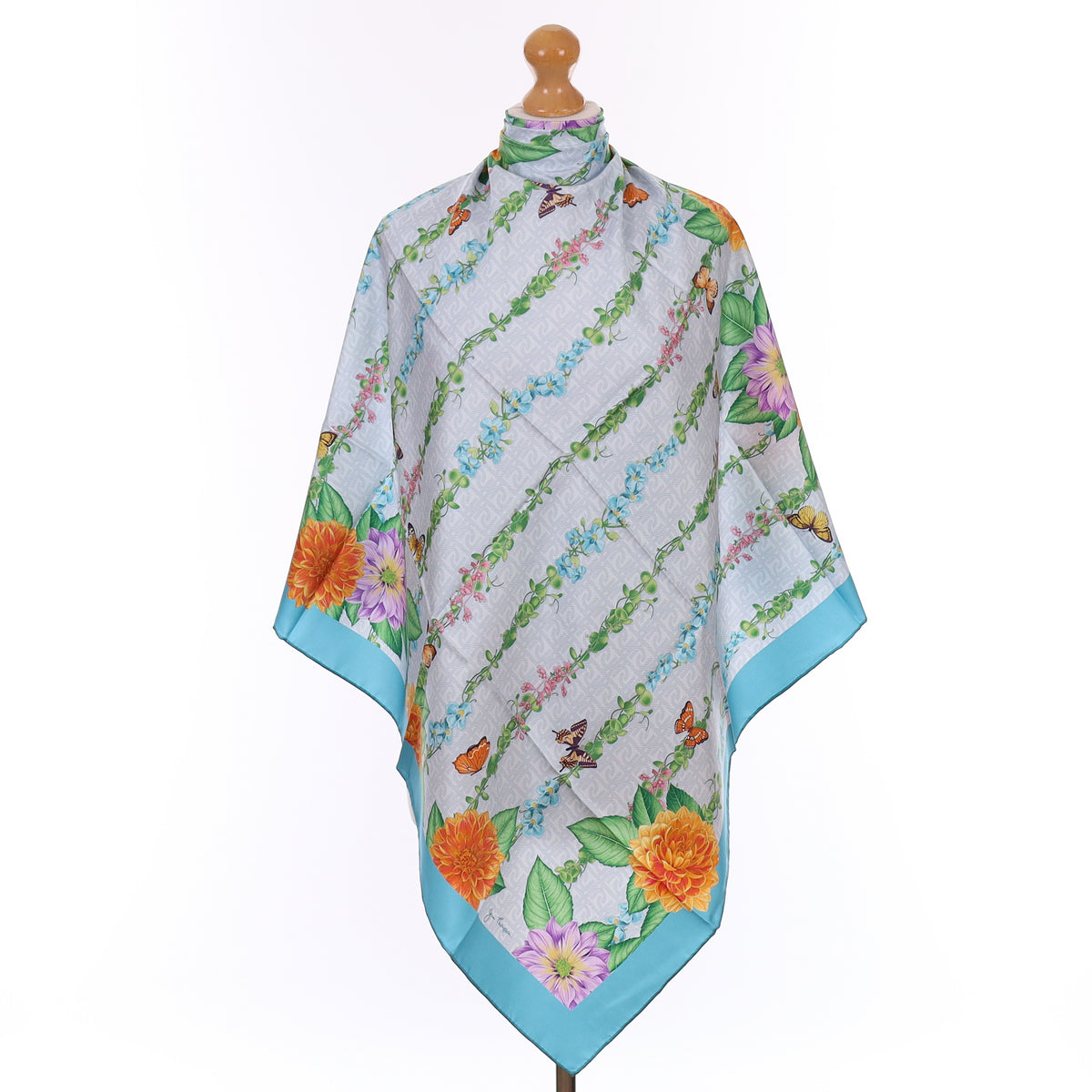 Brand New Jim Thompson Blue Floral Silk Scarf