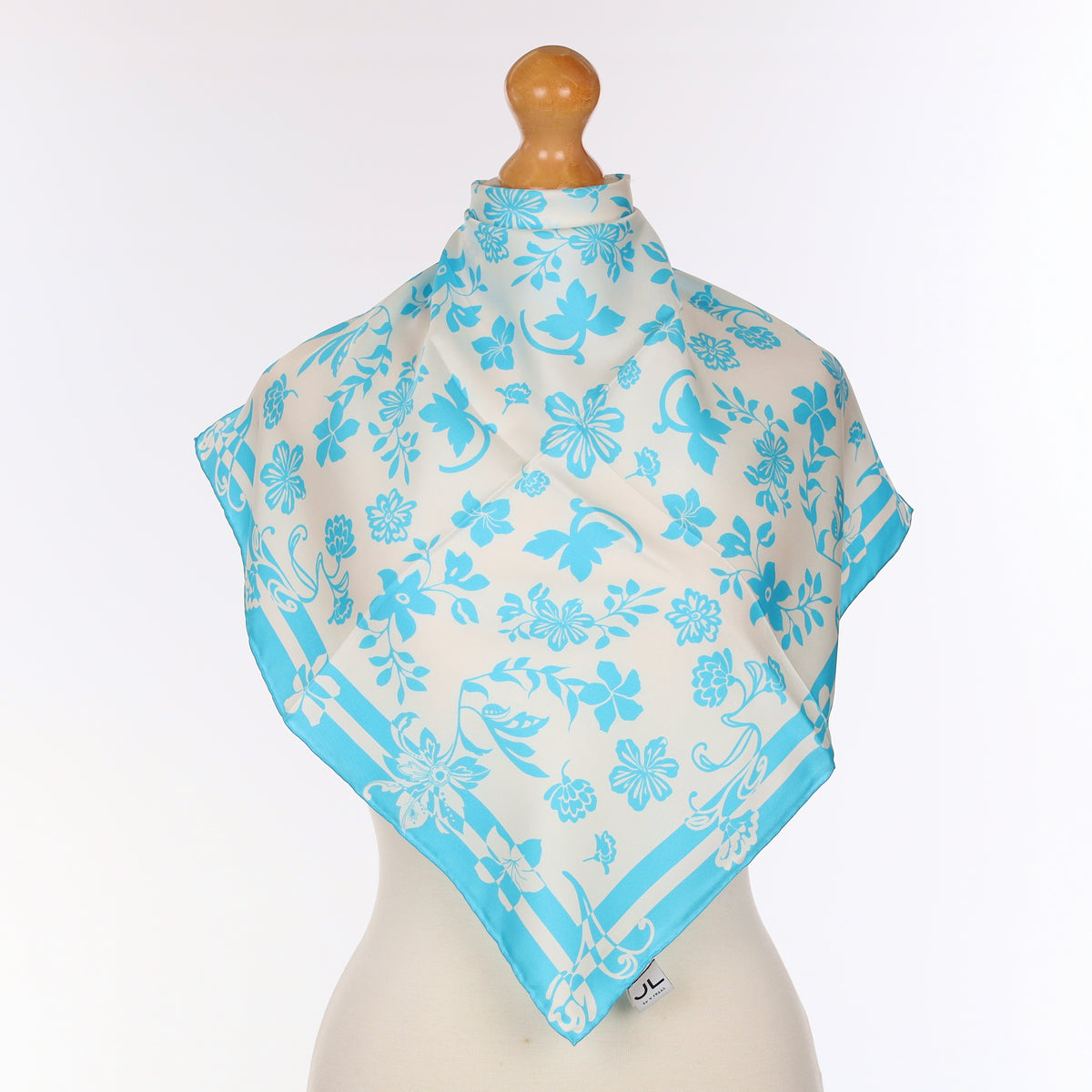 Brand New Turquoise and Ivory Floral Silk Scarf