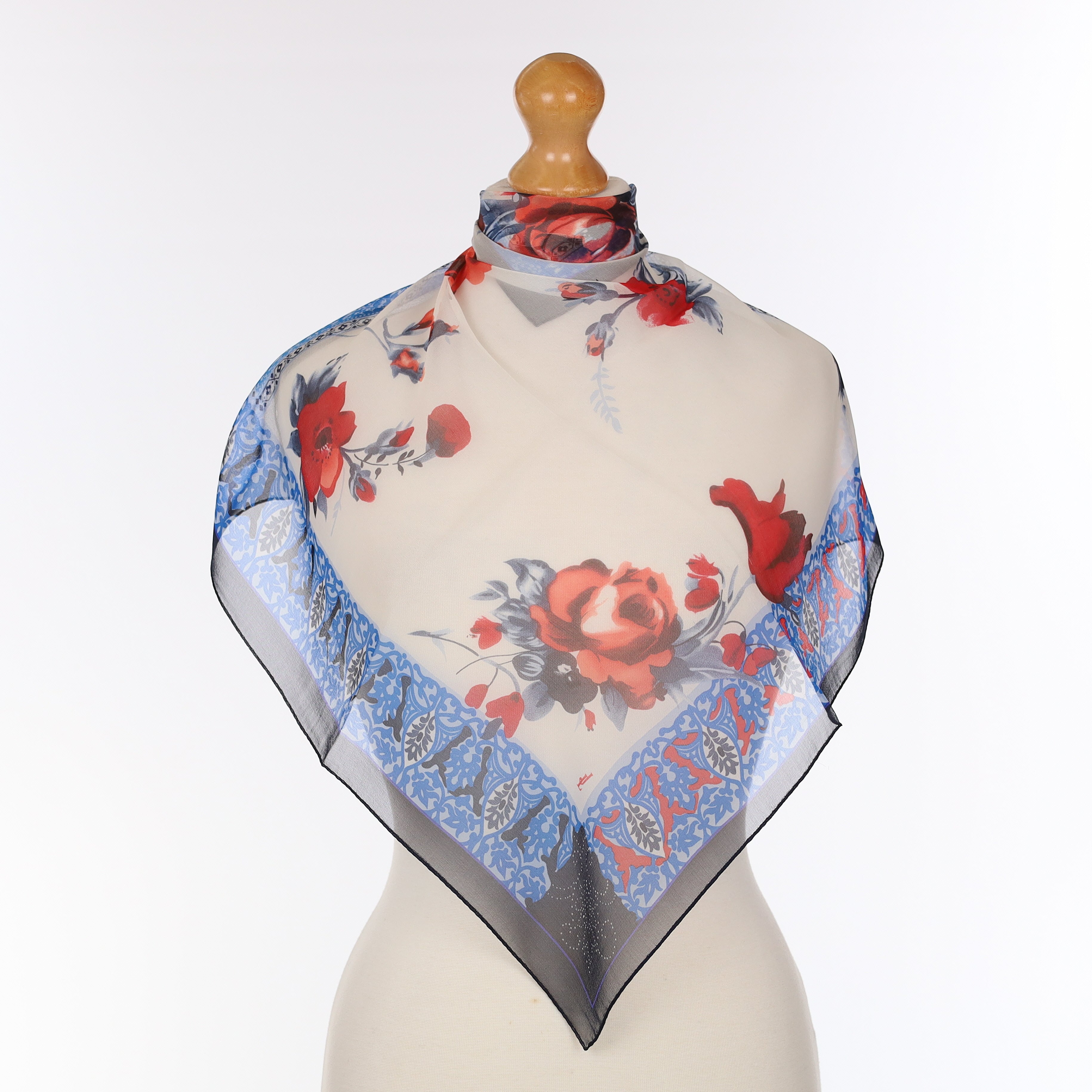 Brand New Navy and Red Floral Silk Scarf