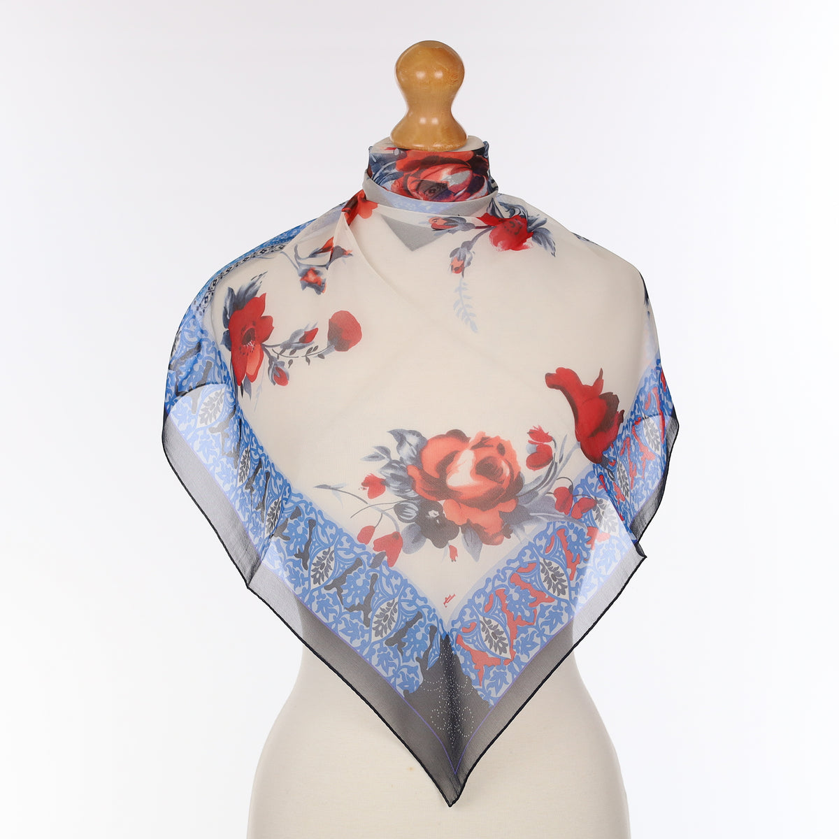 Brand New Navy and Red Floral Silk Scarf
