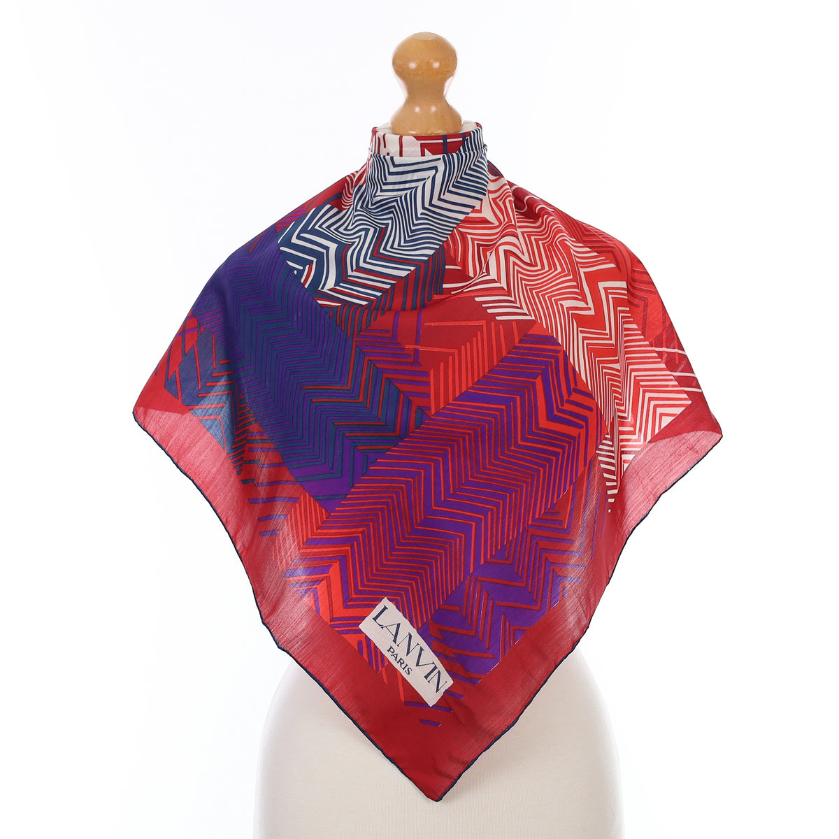 Boxed Lanvin Red Chevron Pattern Vintage Silk Scarf