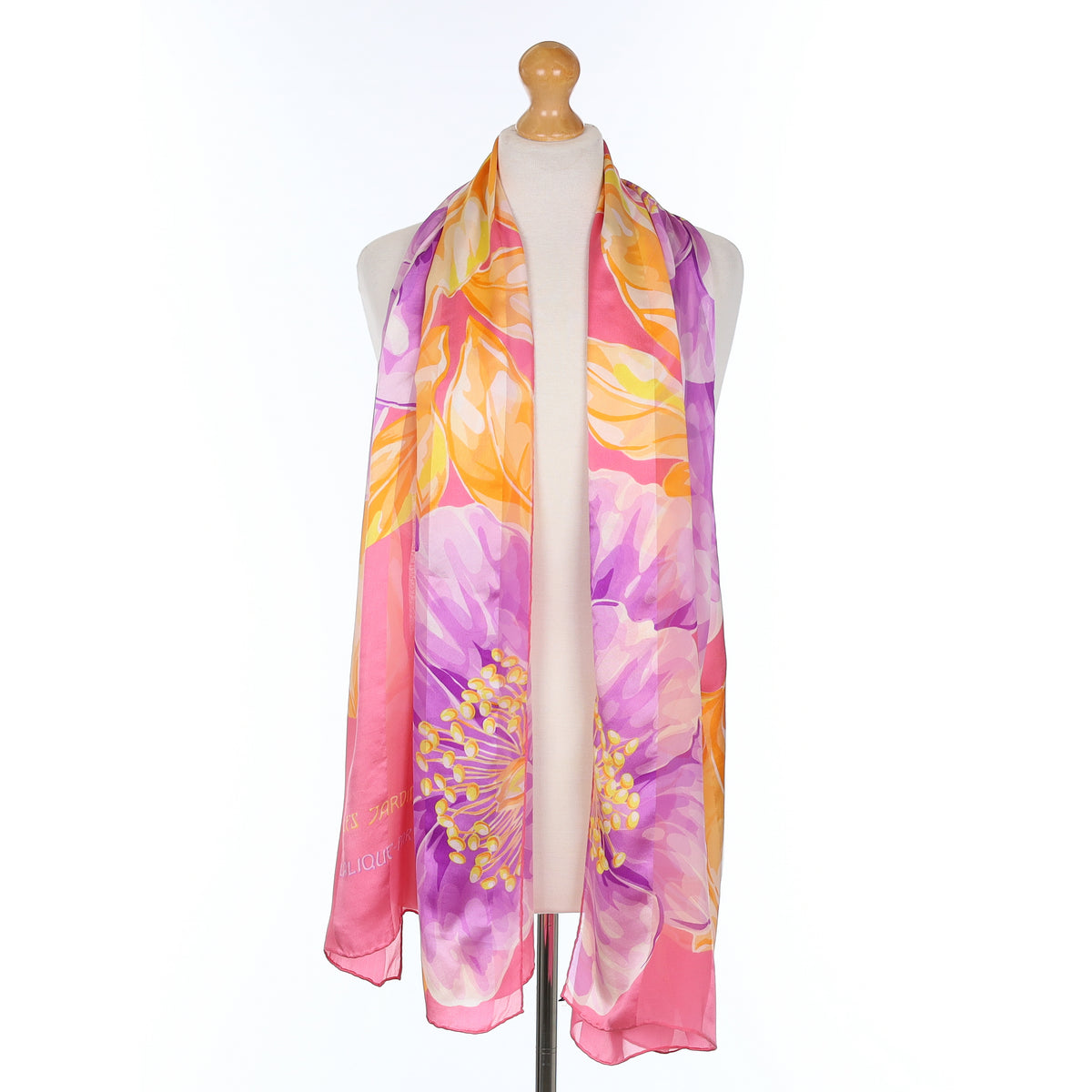 Lalique Pink, Purple and Orange Floral Vintage Silk Scarf