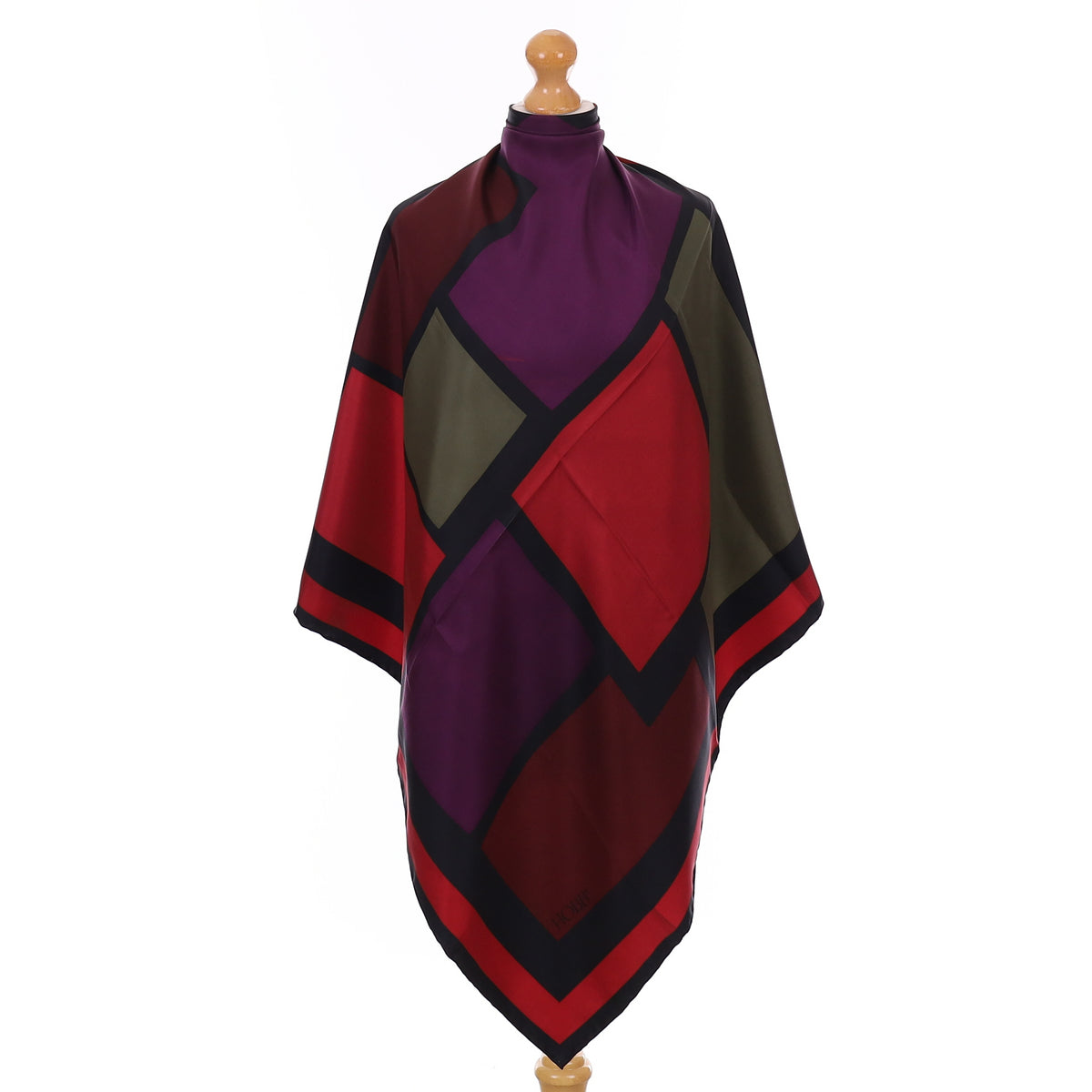 Boxed Hobbs Burgundy Colour Block Silk Scarf