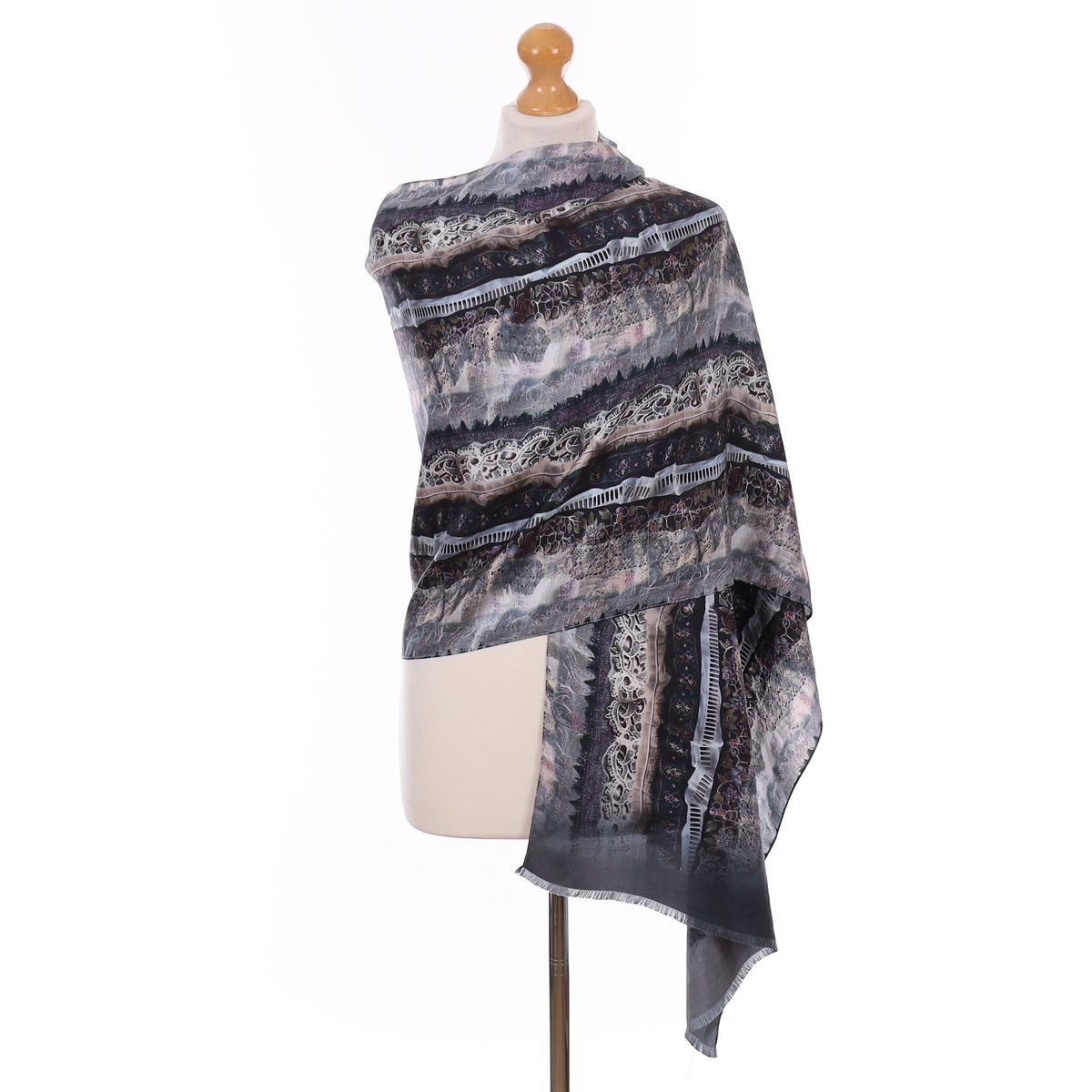 Pristine Pazuki Grey and Dusky Purple Silk Wrap