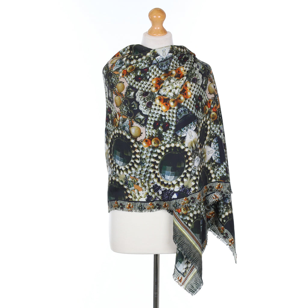 Pristine Pazuki Jewelled Design Silk Scarf