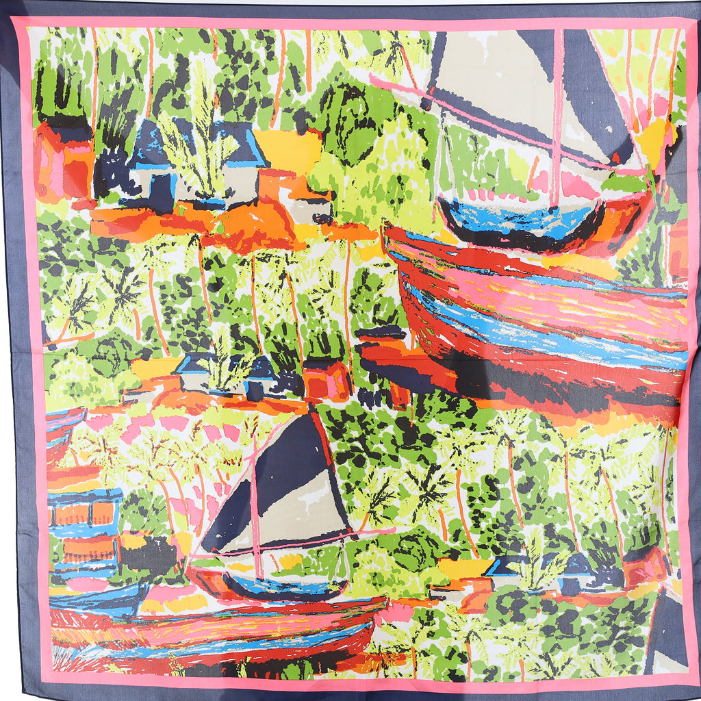 Brand New Boat Scene Silk Scarf