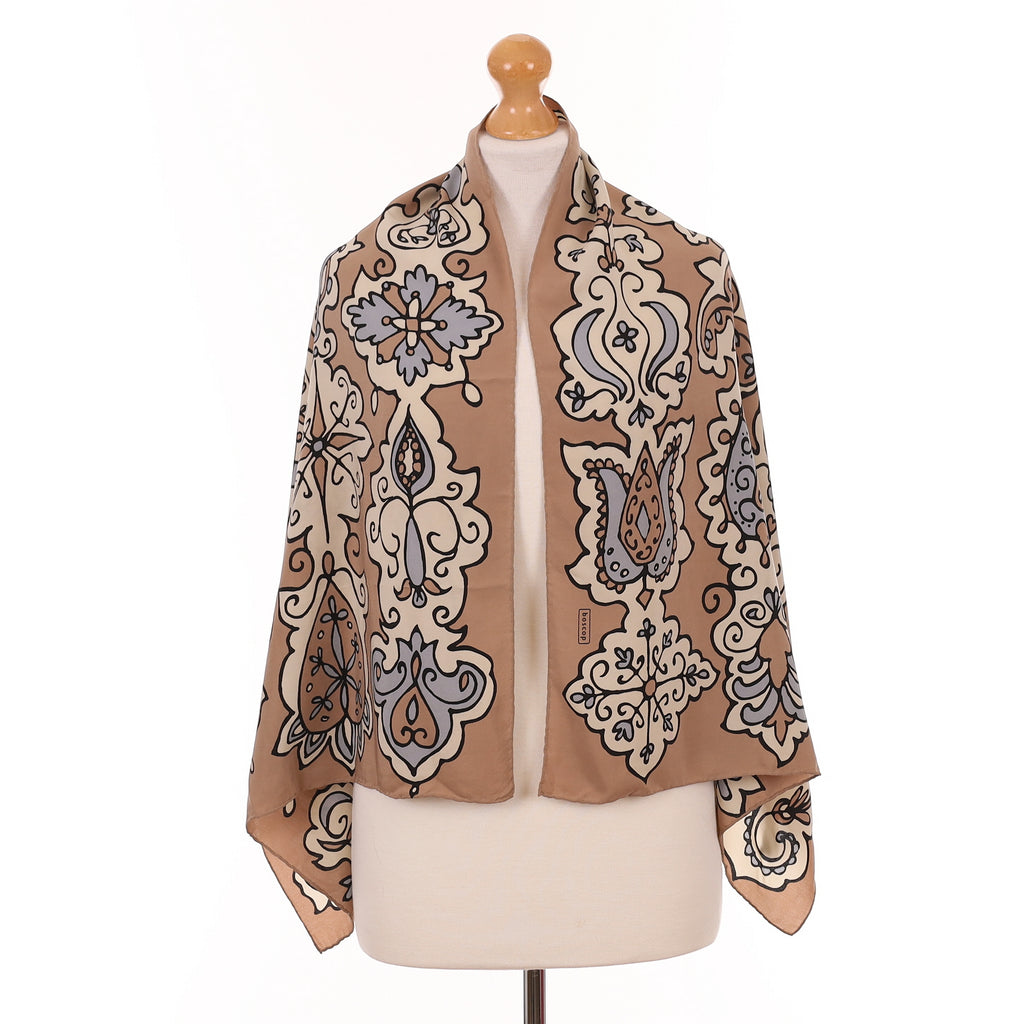 Latte Bold Paisley Vintage Silk Scarf