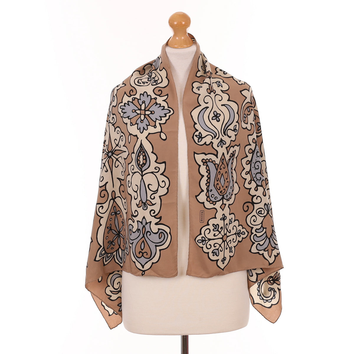 Latte Bold Paisley Vintage Silk Scarf