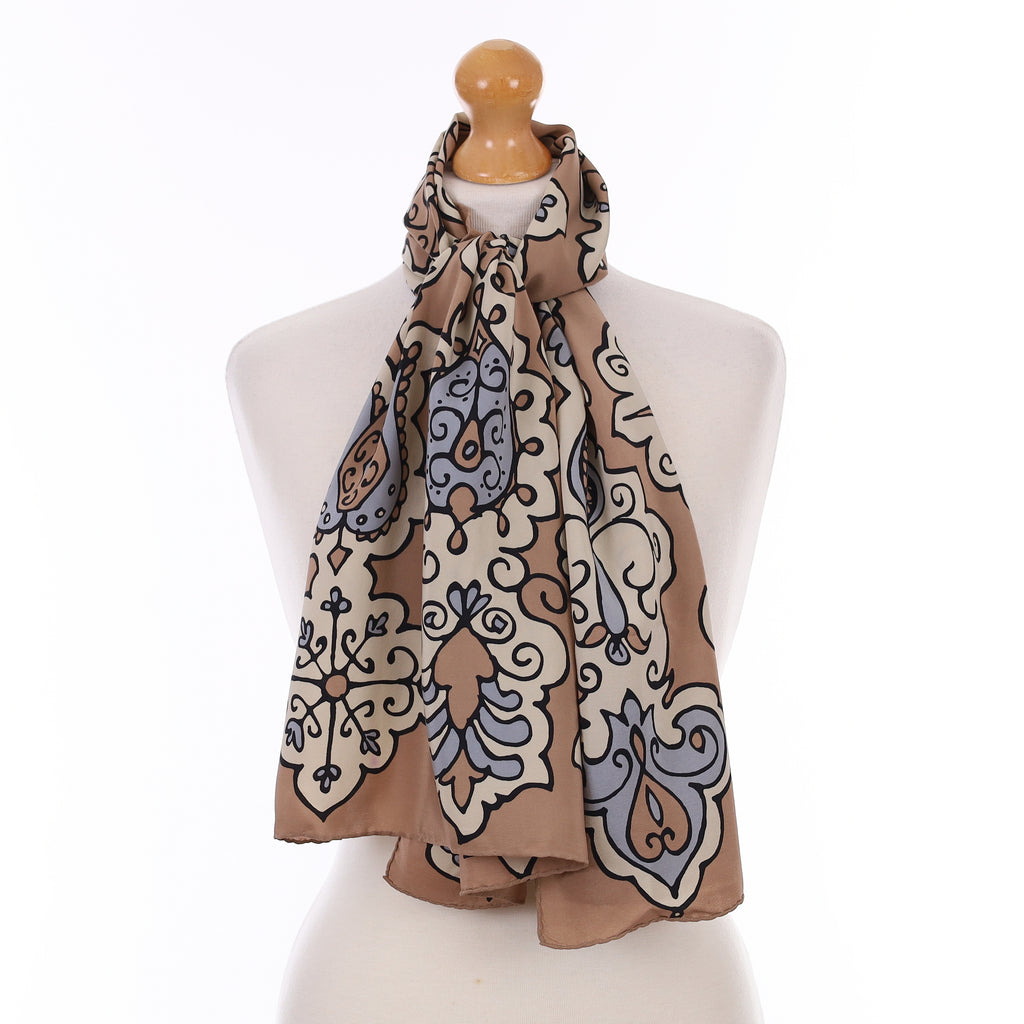 Latte Bold Paisley Vintage Silk Scarf