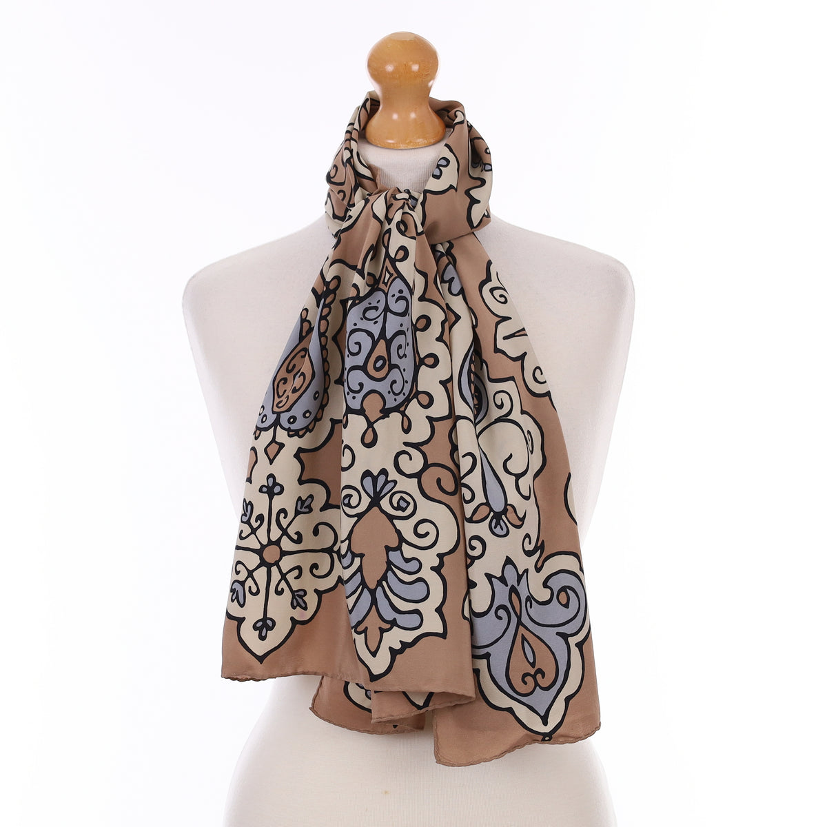 Latte Bold Paisley Vintage Silk Scarf
