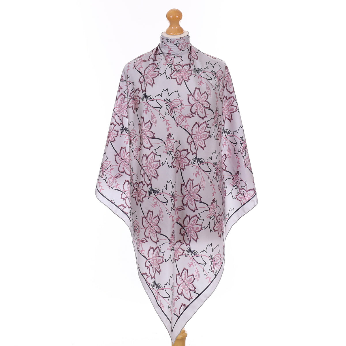 Beckford Silk Grey and Pink Floral Vintage Silk Scarf