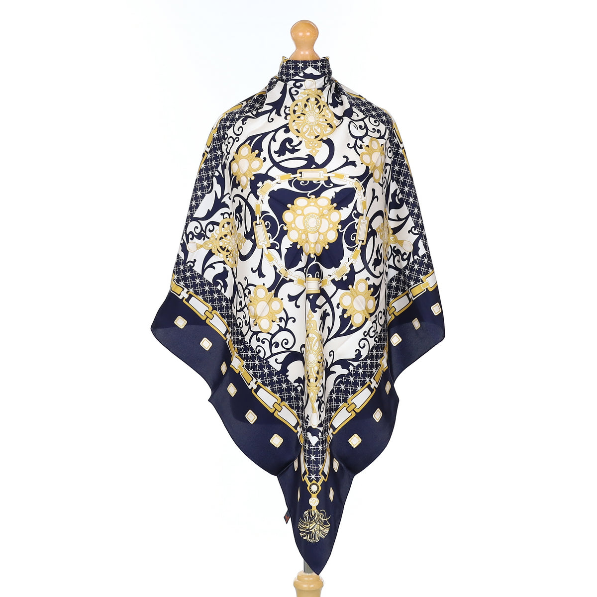 Navy and Gold Silk Scarf