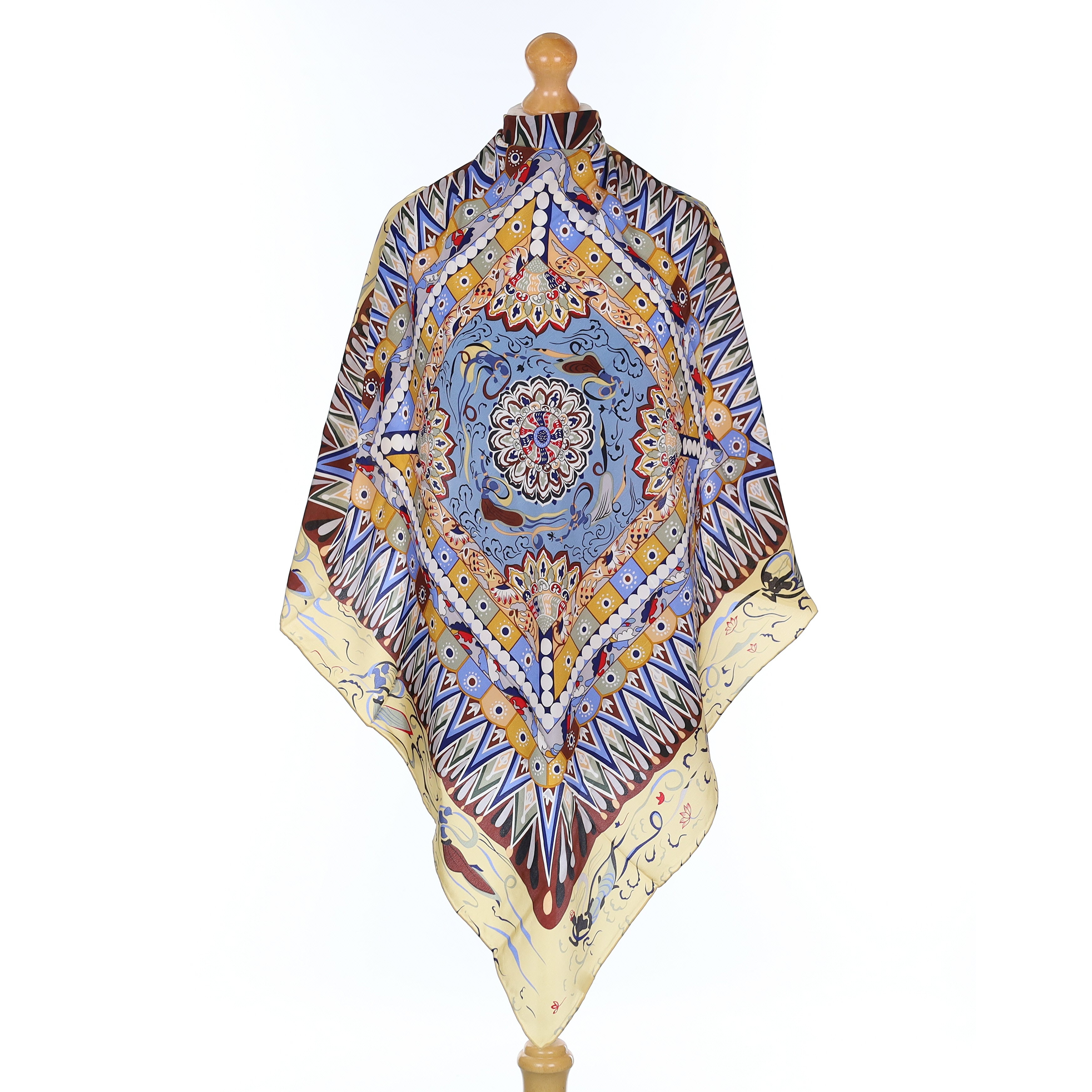 Brand New Blue Pattern Silk Scarf