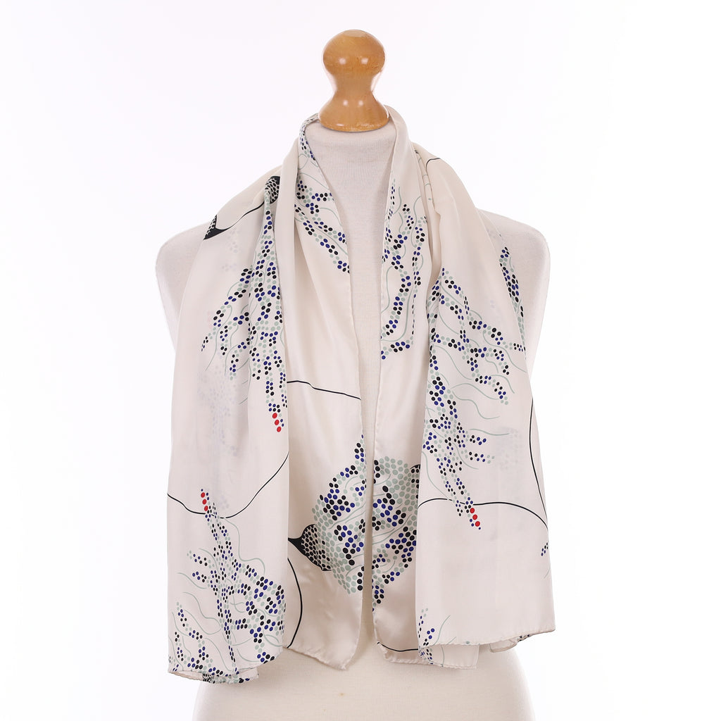 Pristine Ivory and Blue Dotty Vintage Silk Scarf