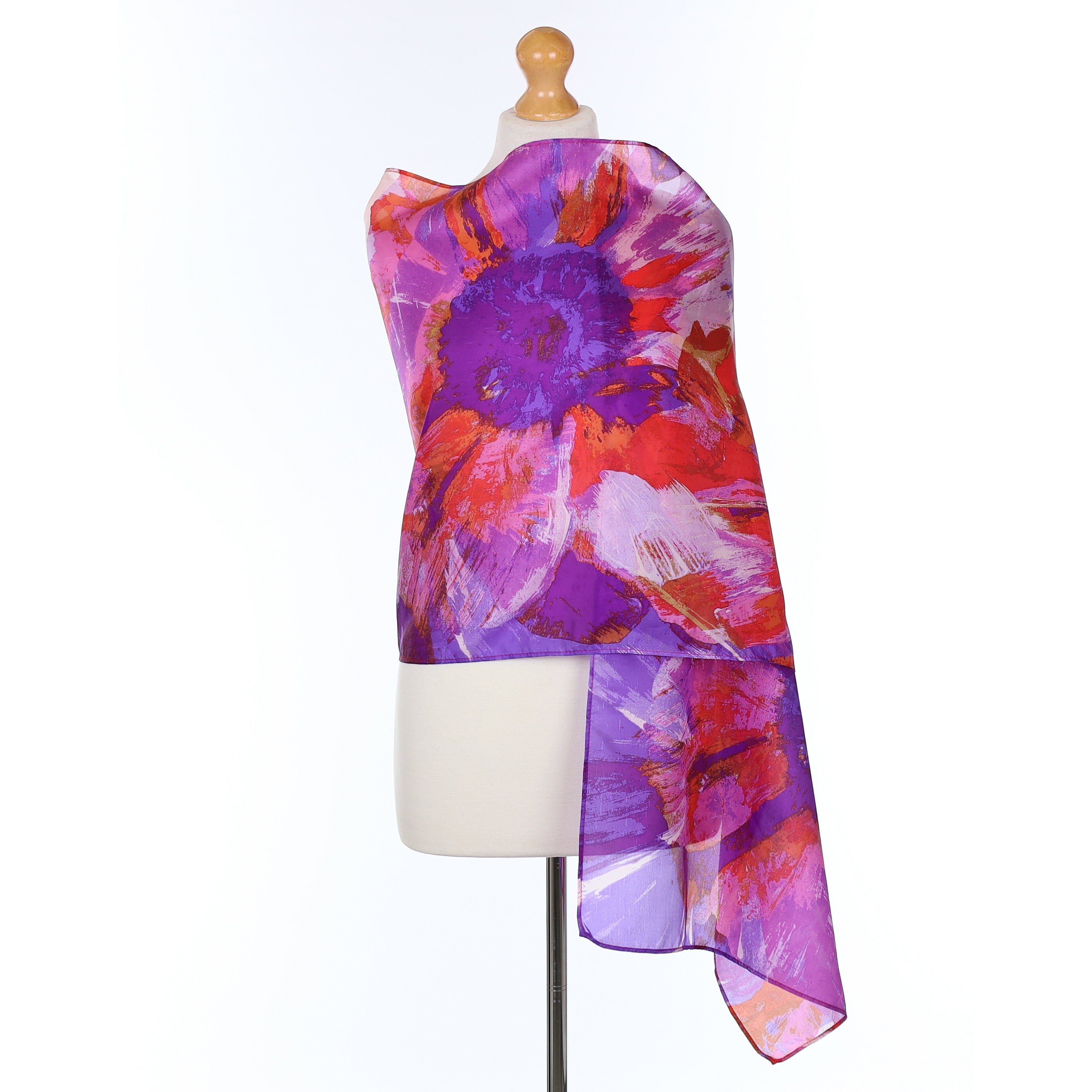 Pristine Purple and Red Abstract Silk Scarf