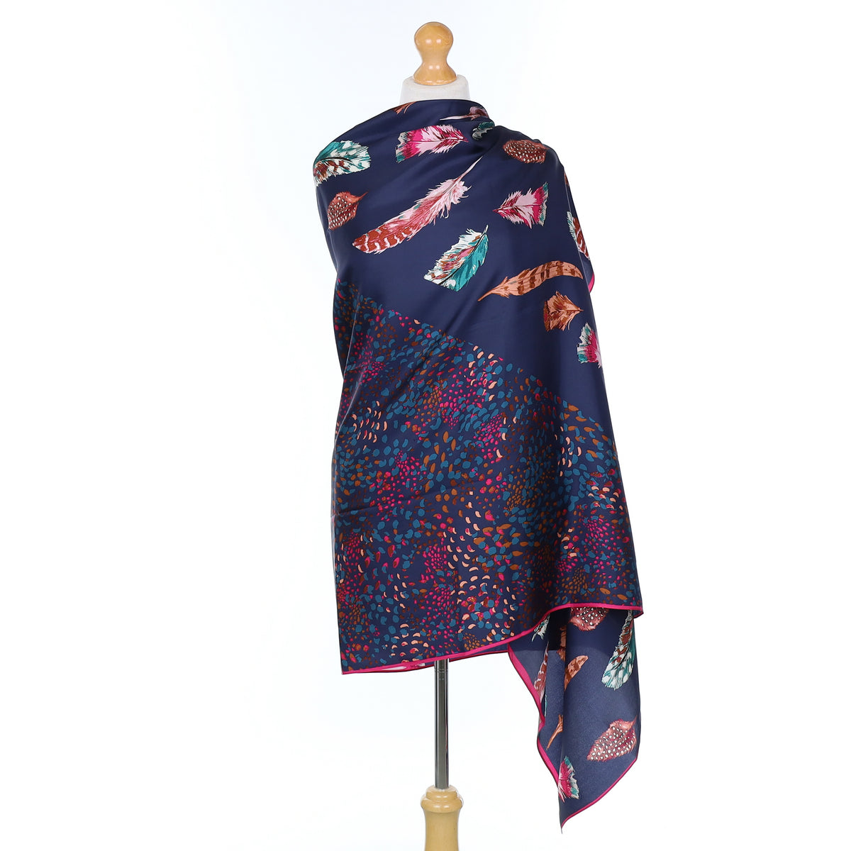Pristine Joules Navy Feather Pattern Silk Wrap