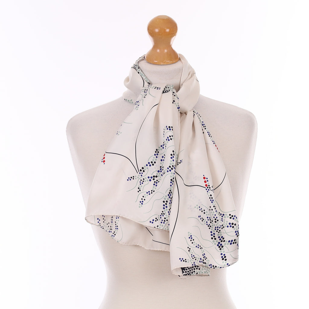 Pristine Ivory and Blue Dotty Vintage Silk Scarf
