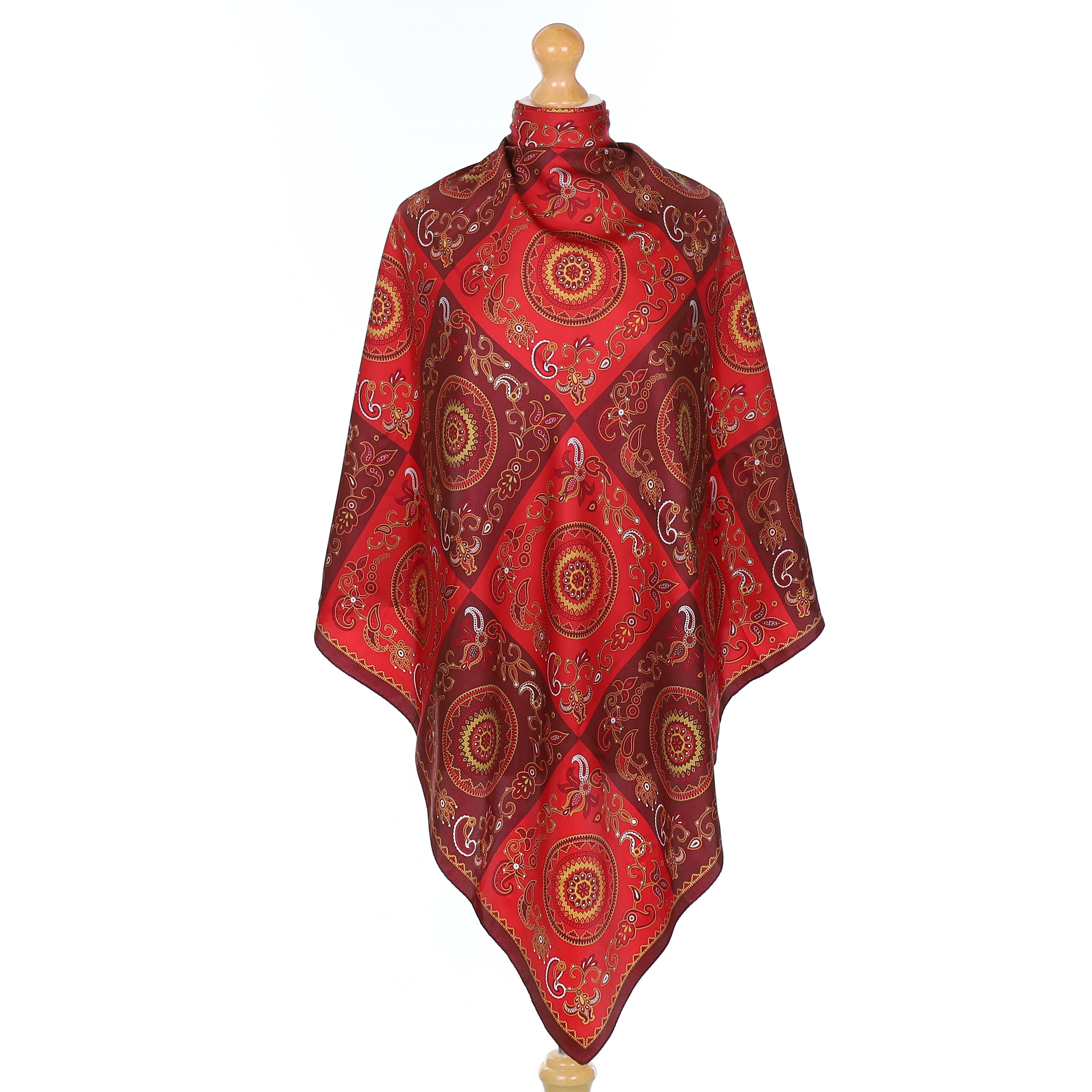 Pristine Villeroy & Boch Wine Red Patterned Silk Scarf