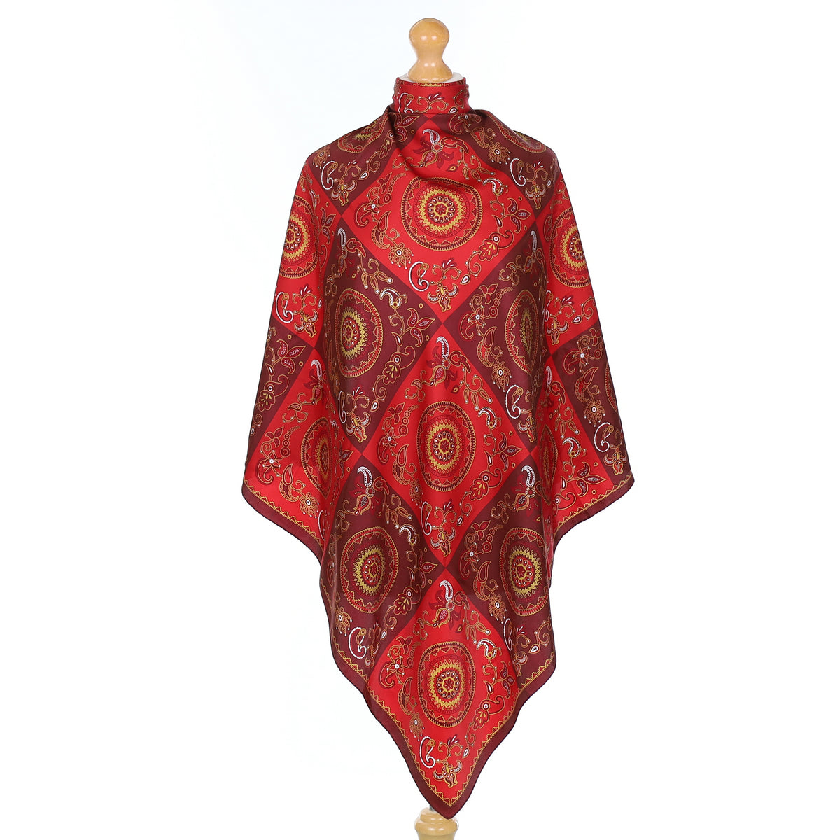 Pristine Villeroy & Boch Wine Red Patterned Silk Scarf
