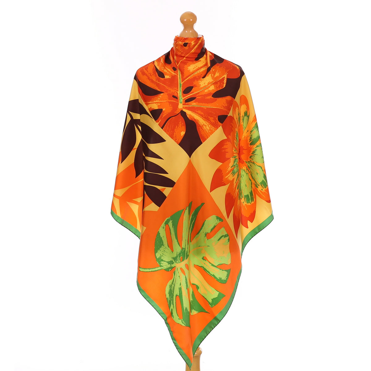 Pristine Orange Leaf Design Silk Scarf