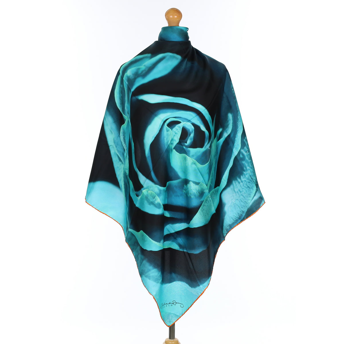 Pristine Clelia & Romy Aqua Rose Silk Scarf