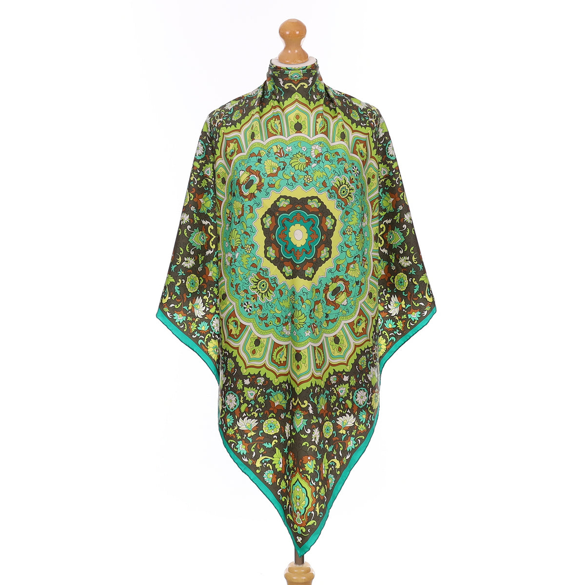 Pristine Echo Green Paisley Vintage Silk Scarf