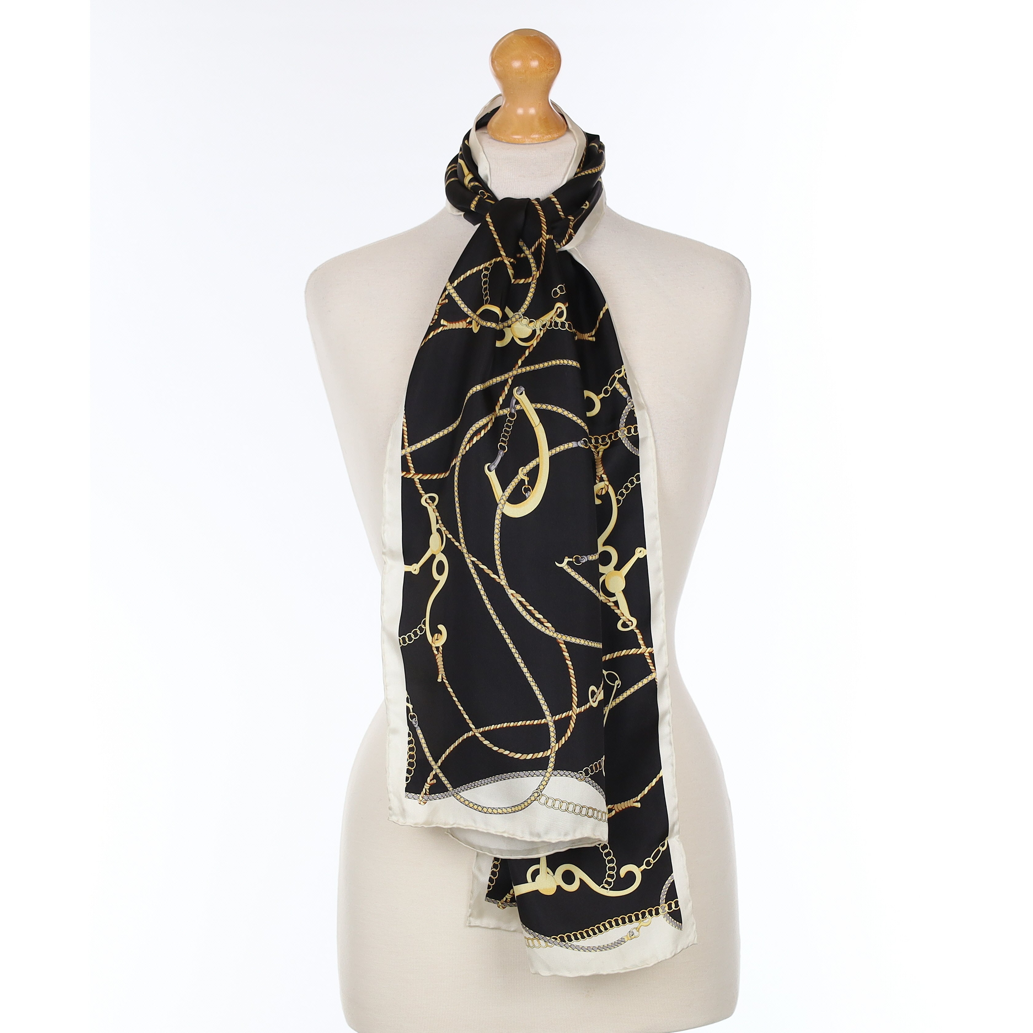 Black and Gold Equestrian Silk Scarf