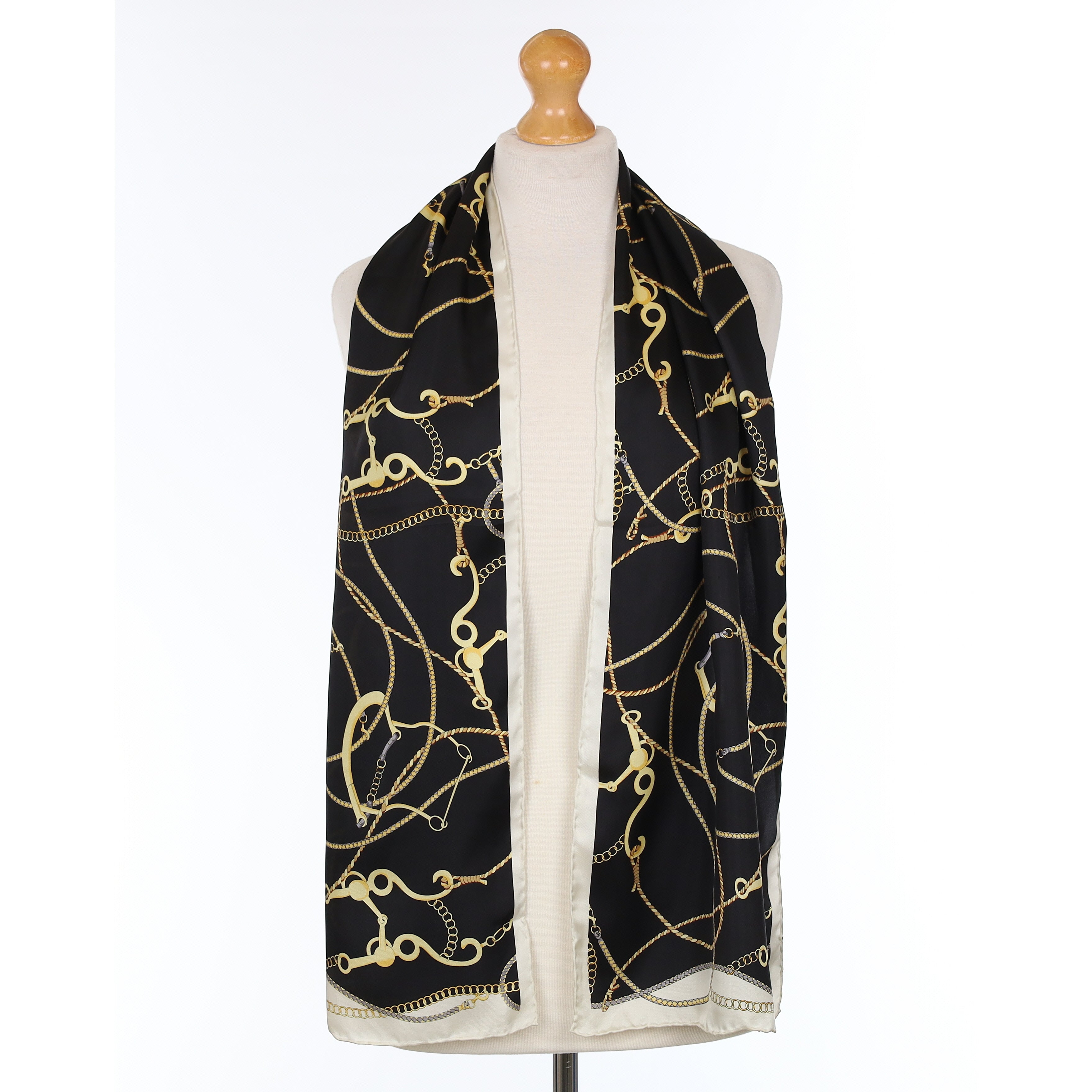 Black and Gold Equestrian Silk Scarf