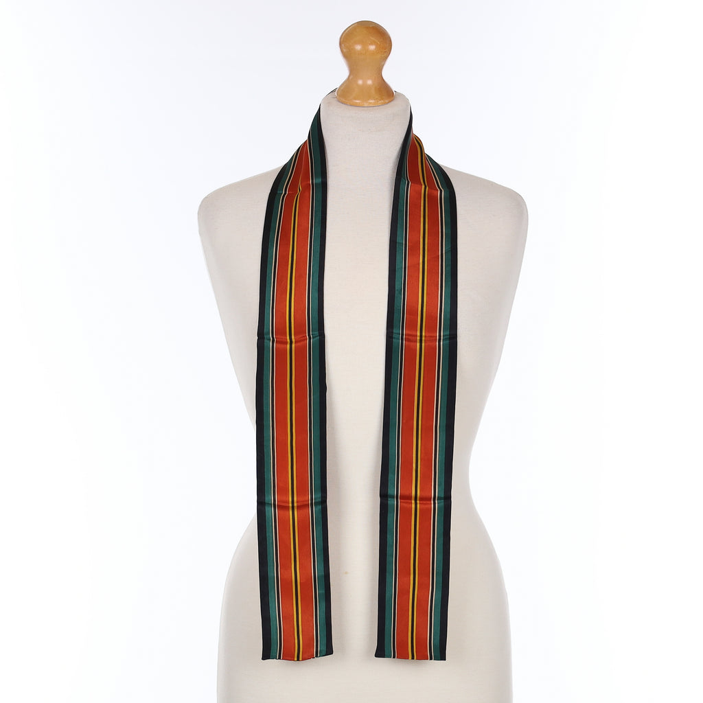 Brand New Echo Navy and Rust Stripe Silk Scarf