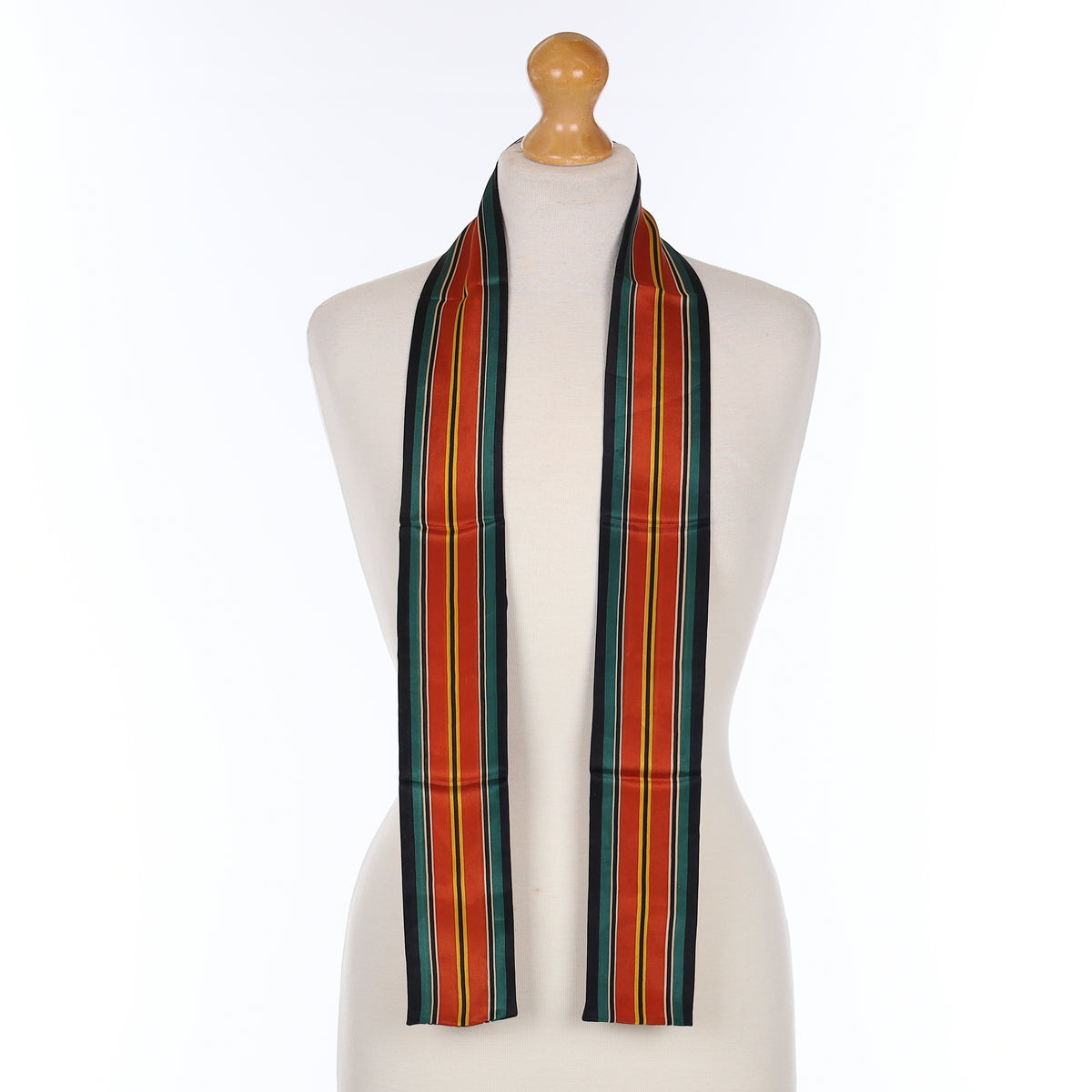 Brand New Echo Navy and Rust Stripe Silk Scarf