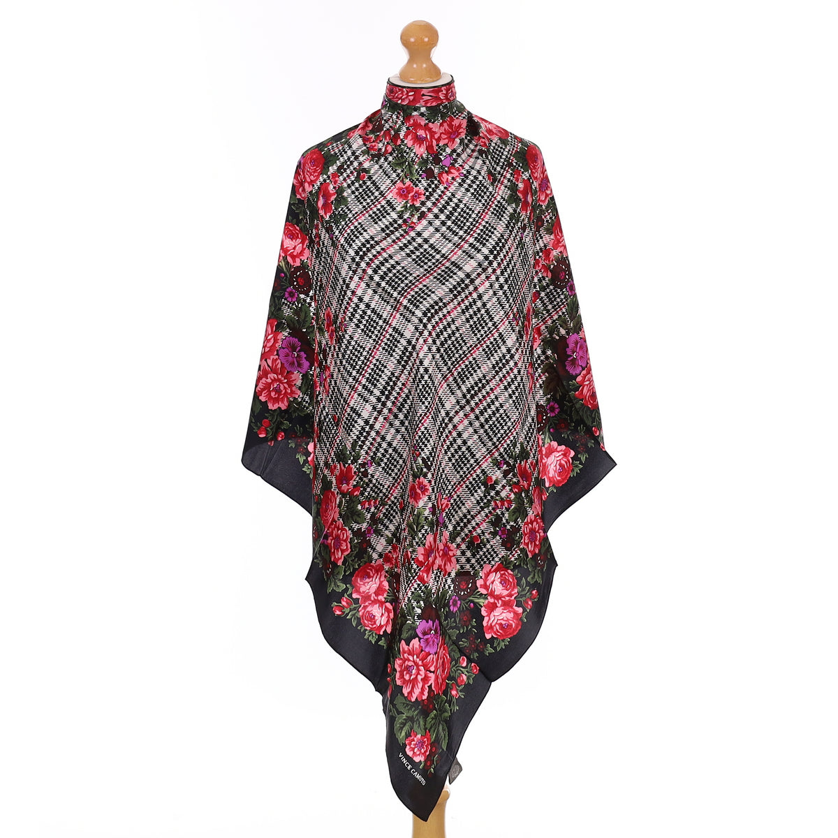 Boxed Vince Camuto Floral Tartan Silk Scarf