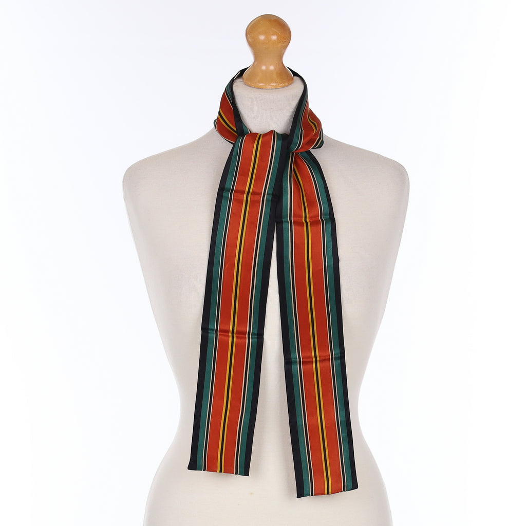 Brand New Echo Navy and Rust Stripe Silk Scarf