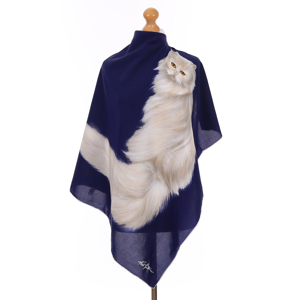 Pristine White Cat Vintage Silk Scarf