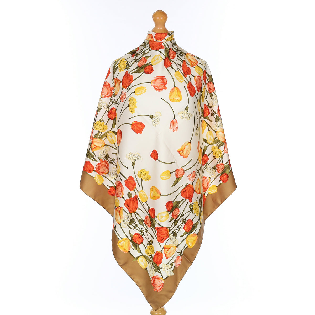 Pristine Renard Red and Yellow Floral Vintage Silk Scarf
