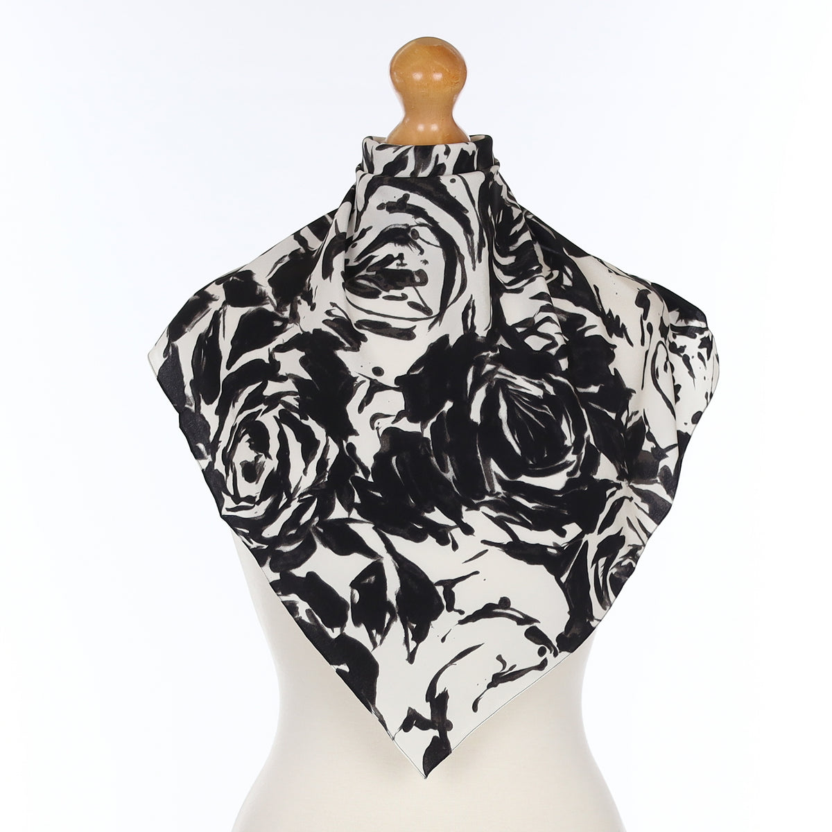 Brand New Jaeger Black Abstract Rose Silk Scarf