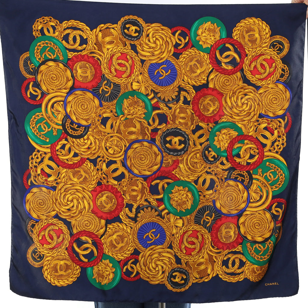 Chanel Vintage Gold Links and Chains Silk Scarf