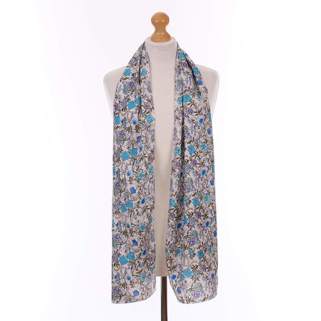 Blue Floral Vintage Silk Scarf