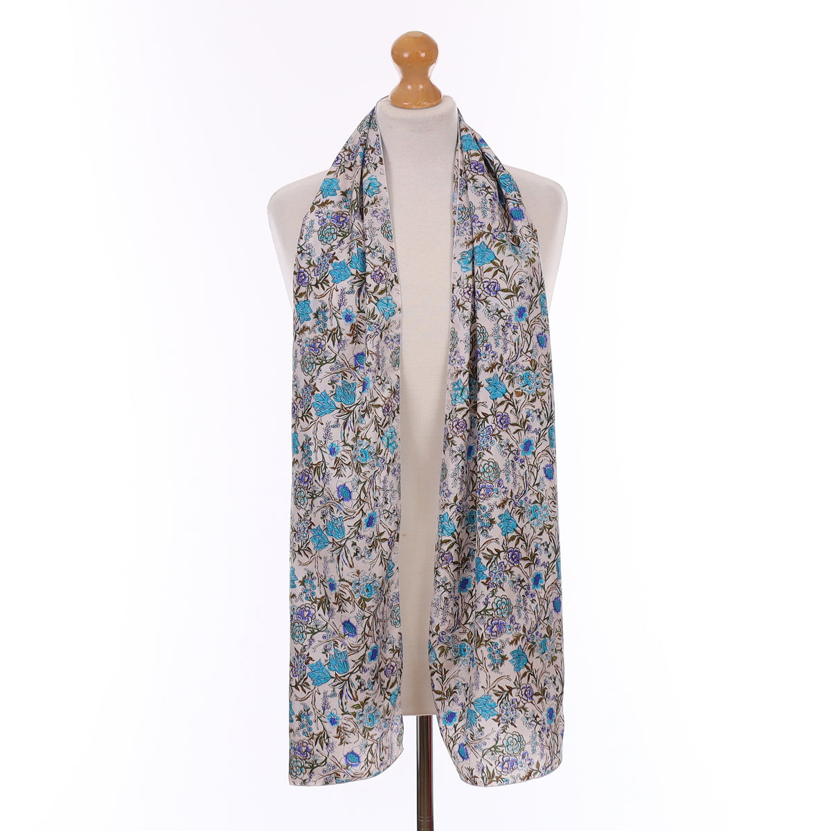 Blue Floral Vintage Silk Scarf