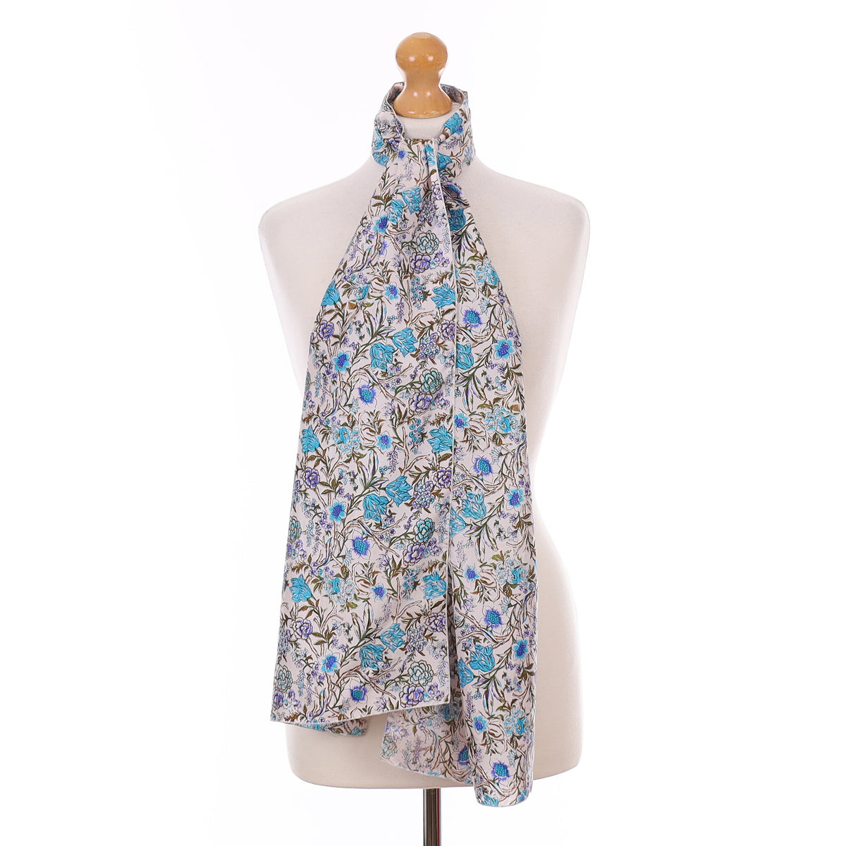 Blue Floral Vintage Silk Scarf
