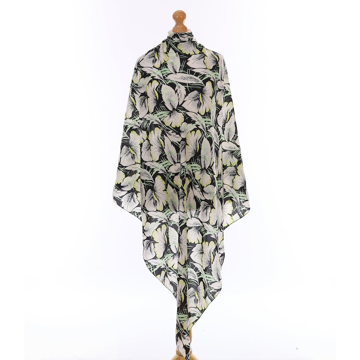 Brand New Black and Green Botanical Silk Scarf