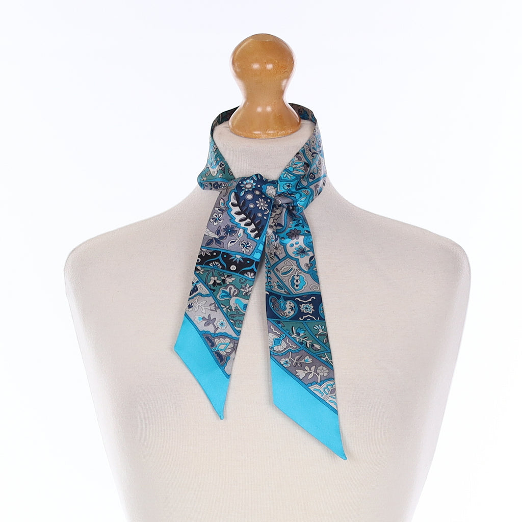 Brand New Turquoise Patterned Silk Twilly
