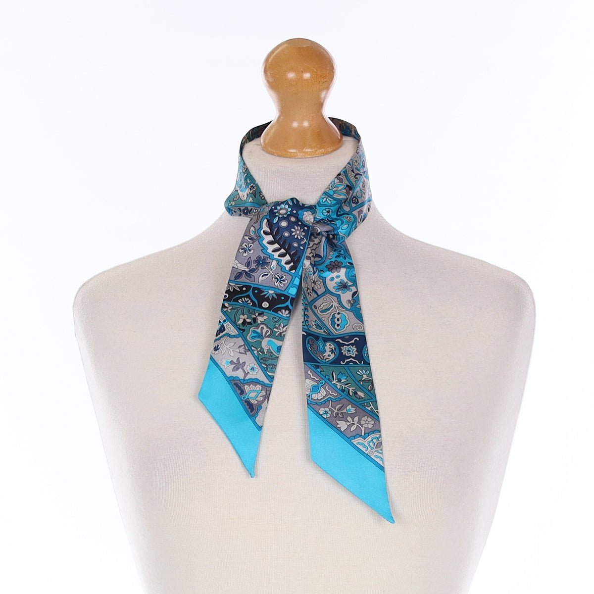 Brand New Turquoise Patterned Silk Twilly