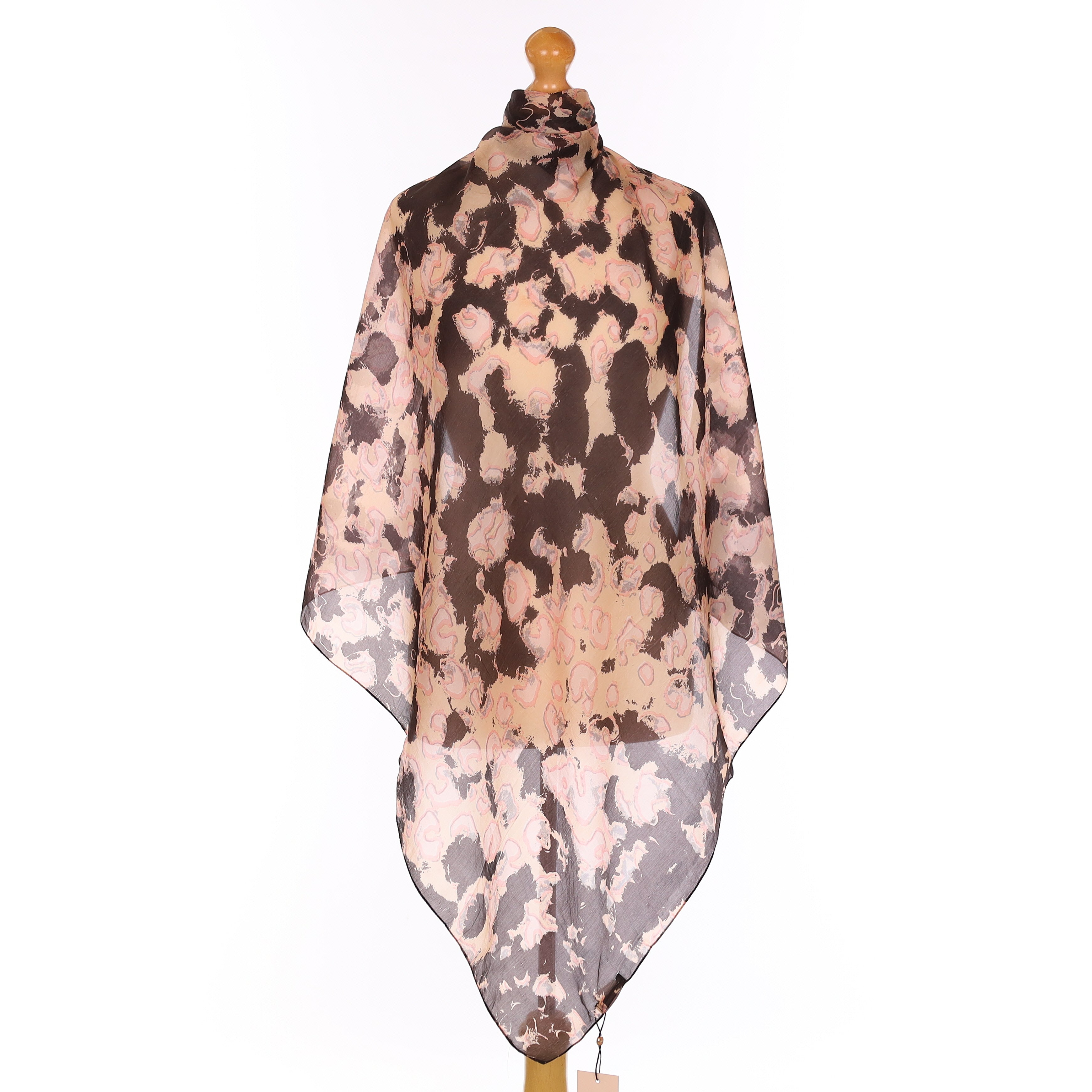 Dark Brown and Pink Abstract Silk Scarf