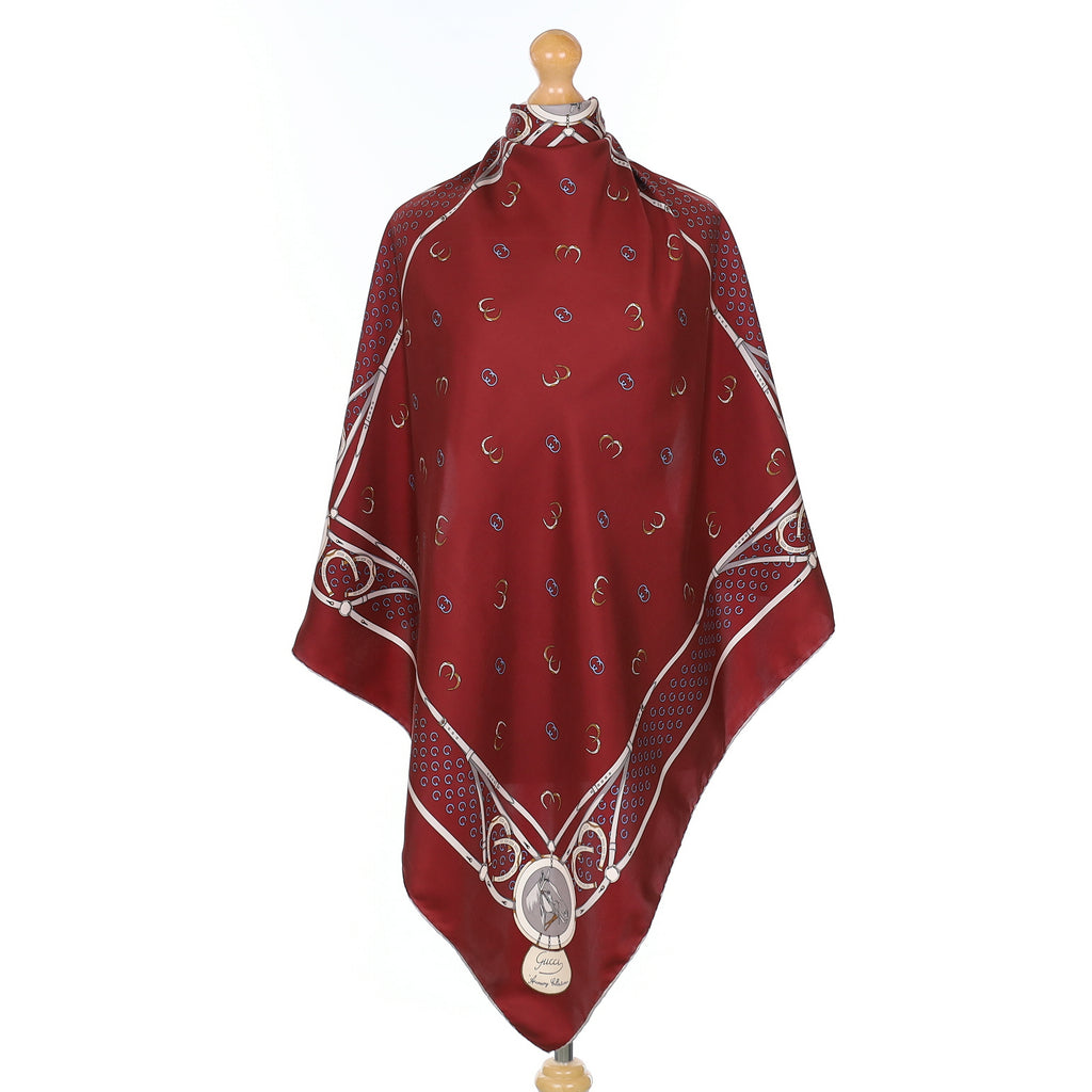 Gucci Vintage Dark Red Equestrian Silk Scarf