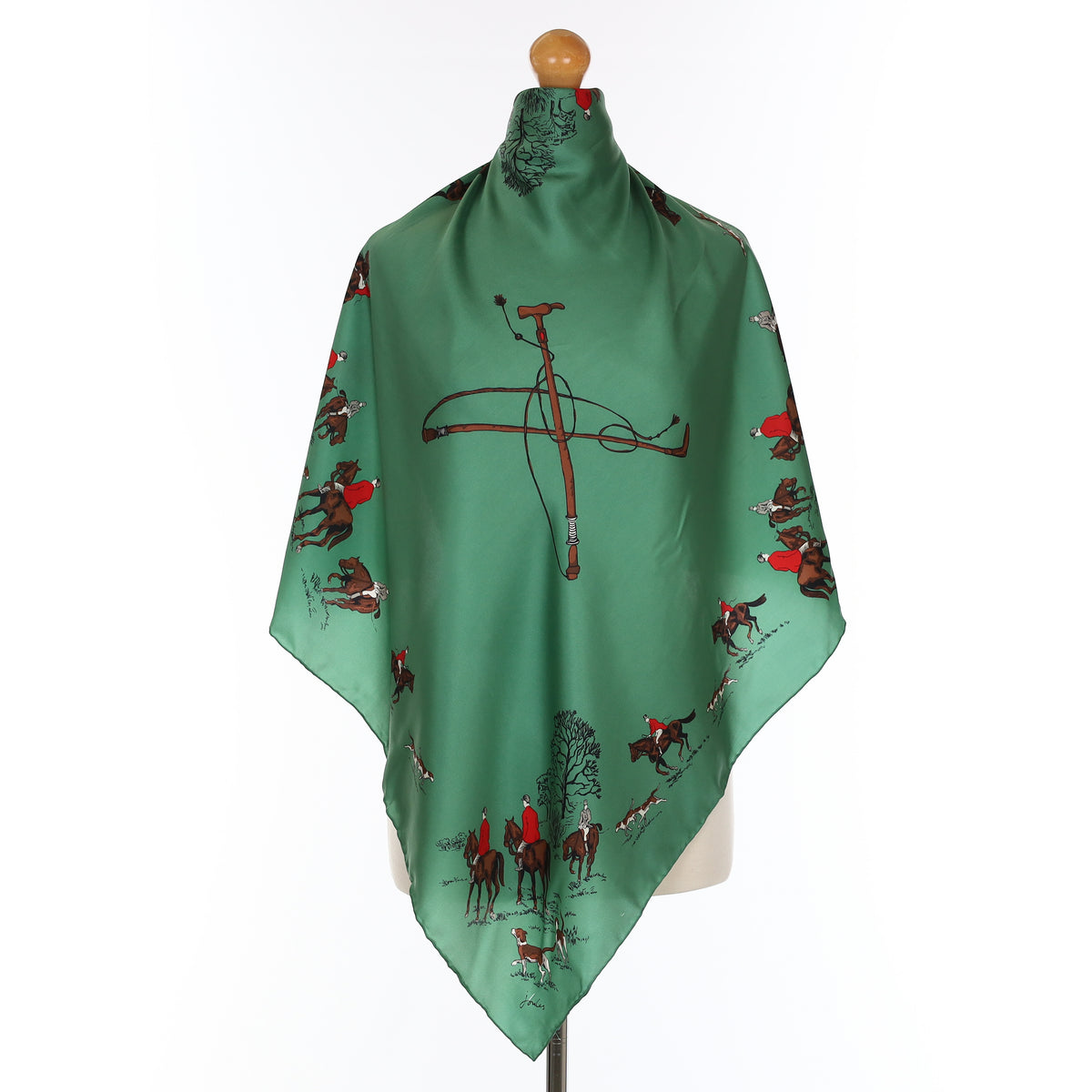 Joules Green Hunt Scene Silk Scarf
