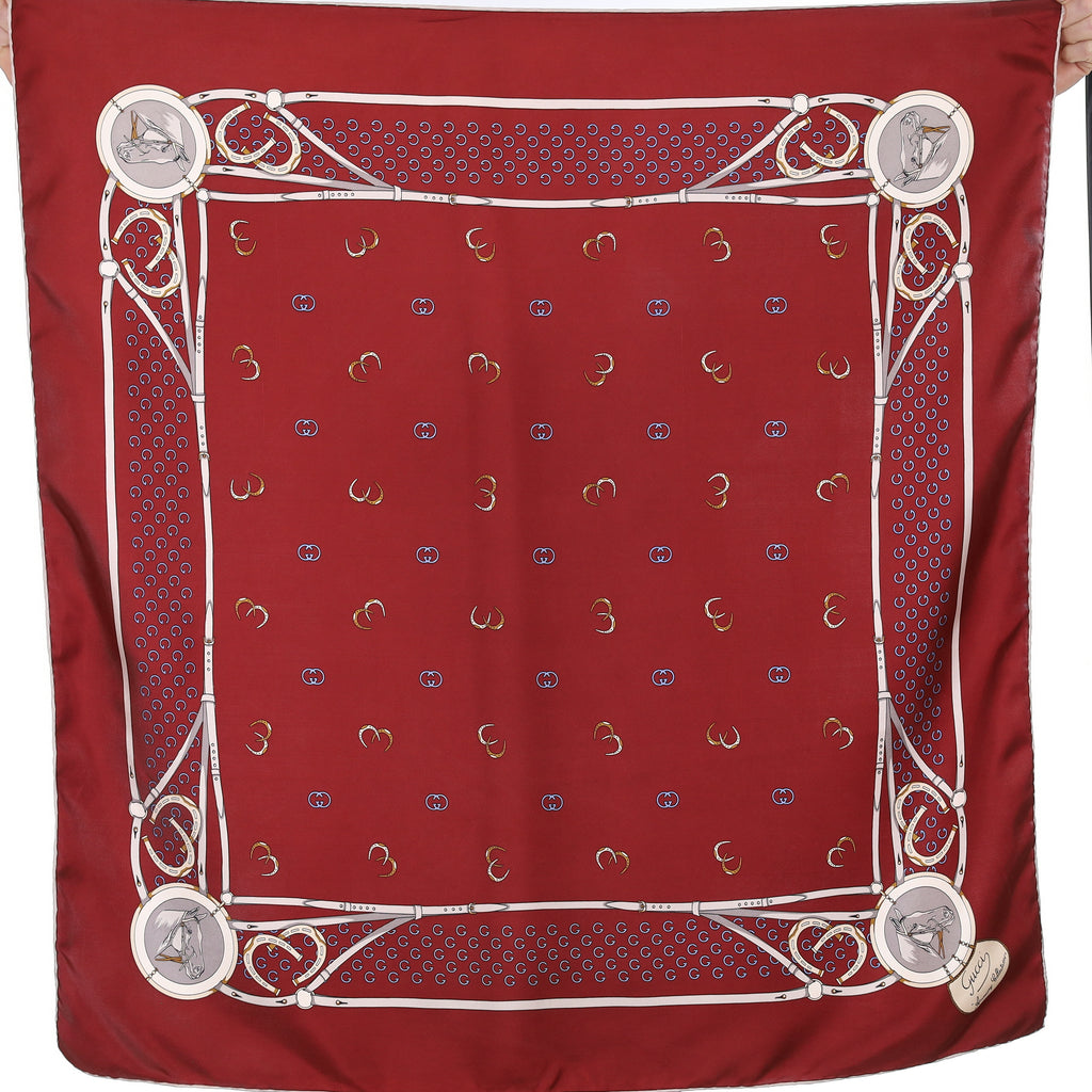 Gucci Vintage Dark Red Equestrian Silk Scarf