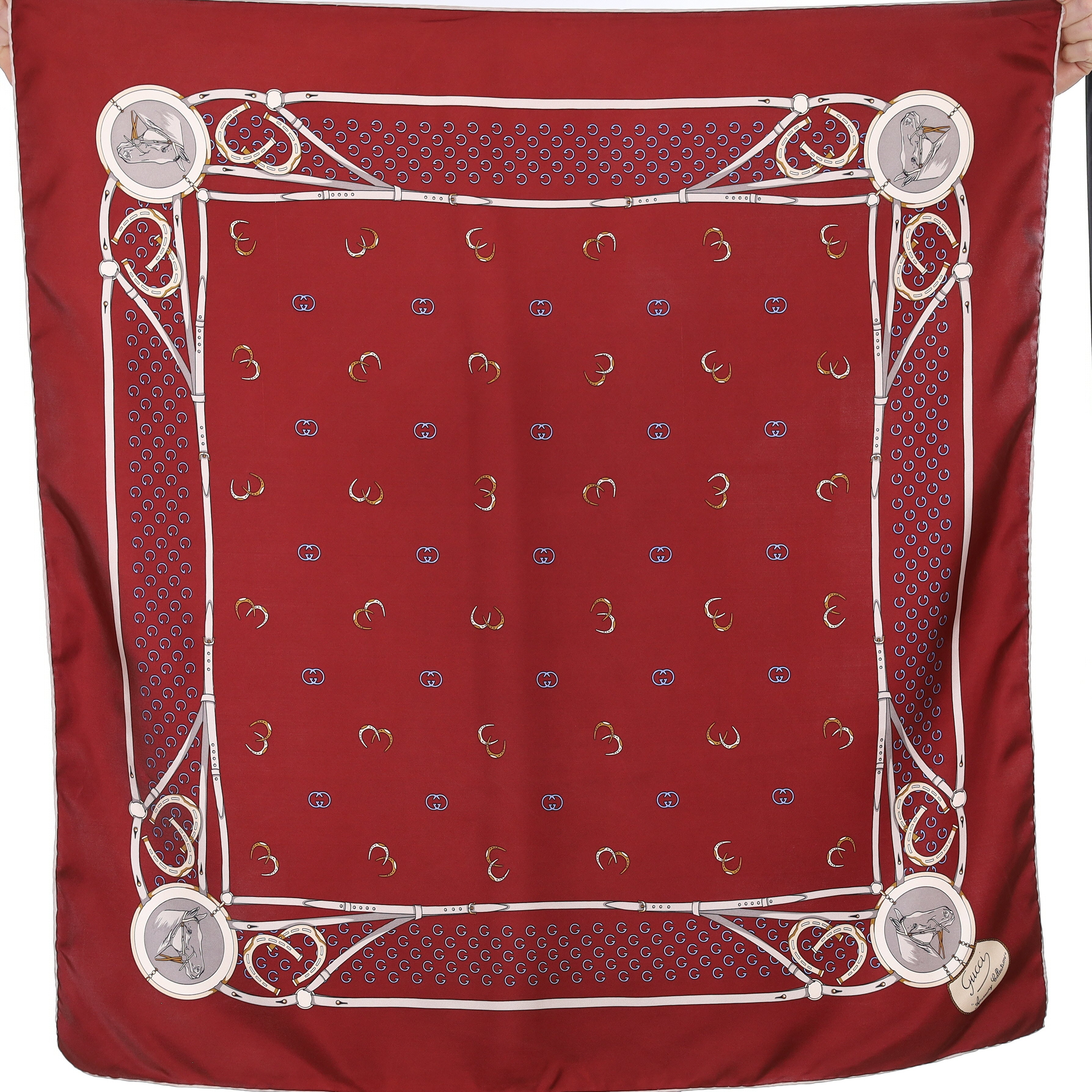 Gucci Vintage Dark Red Equestrian Silk Scarf
