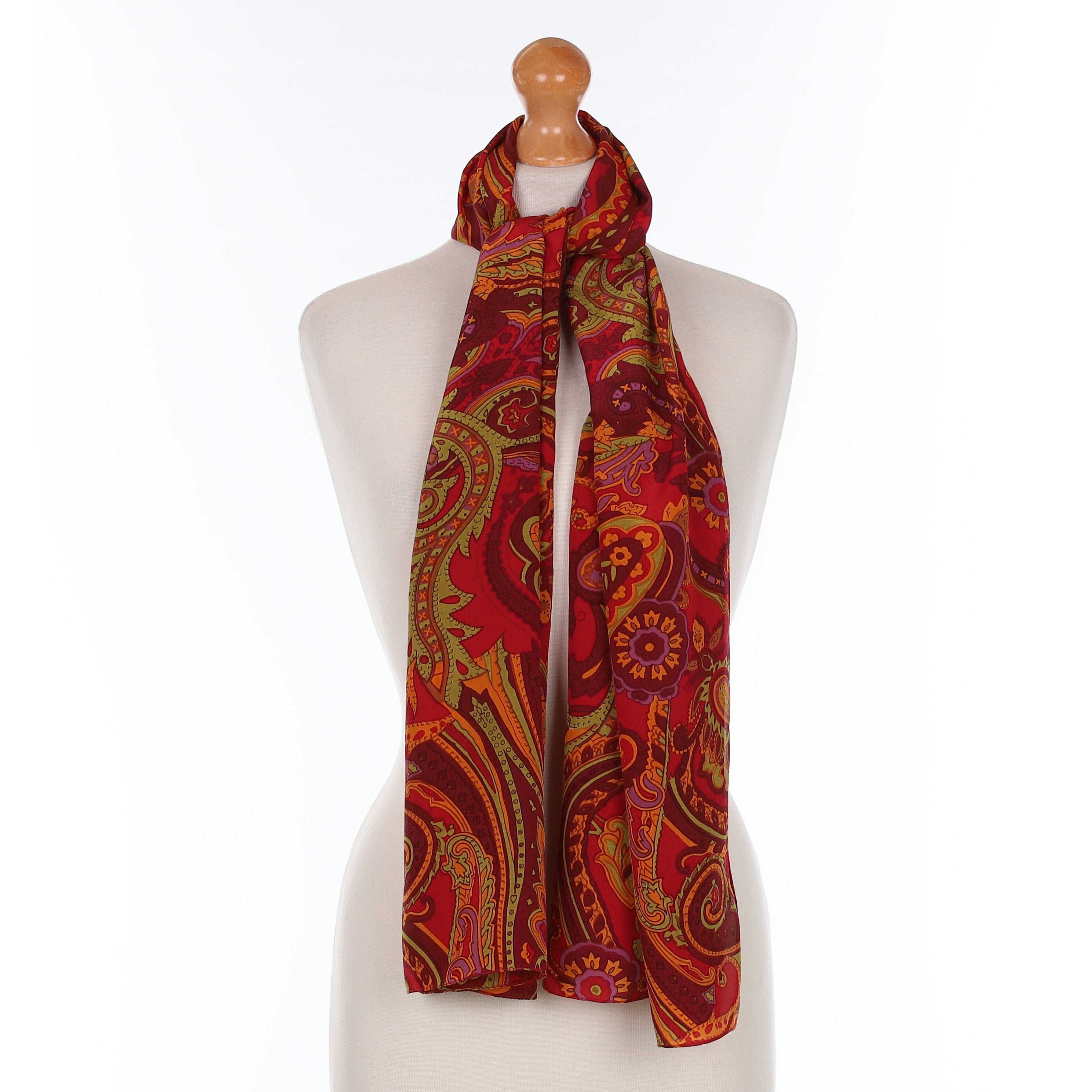 Mulberry and Red Paisley Silk Scarf