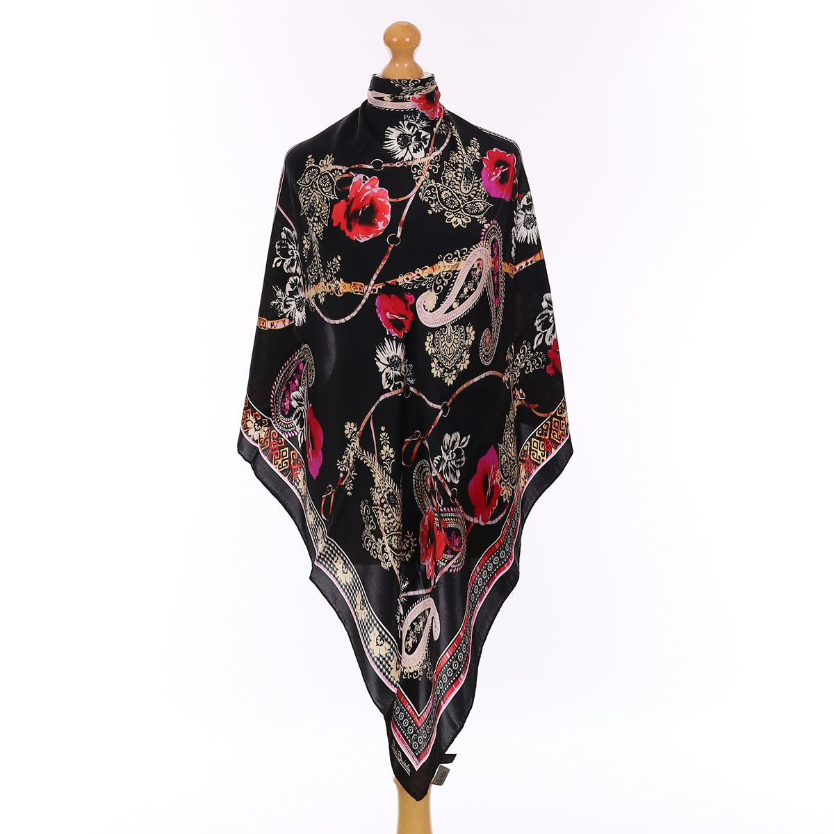Pristine Renato Balestra Black Floral Vintage Silk Scarf